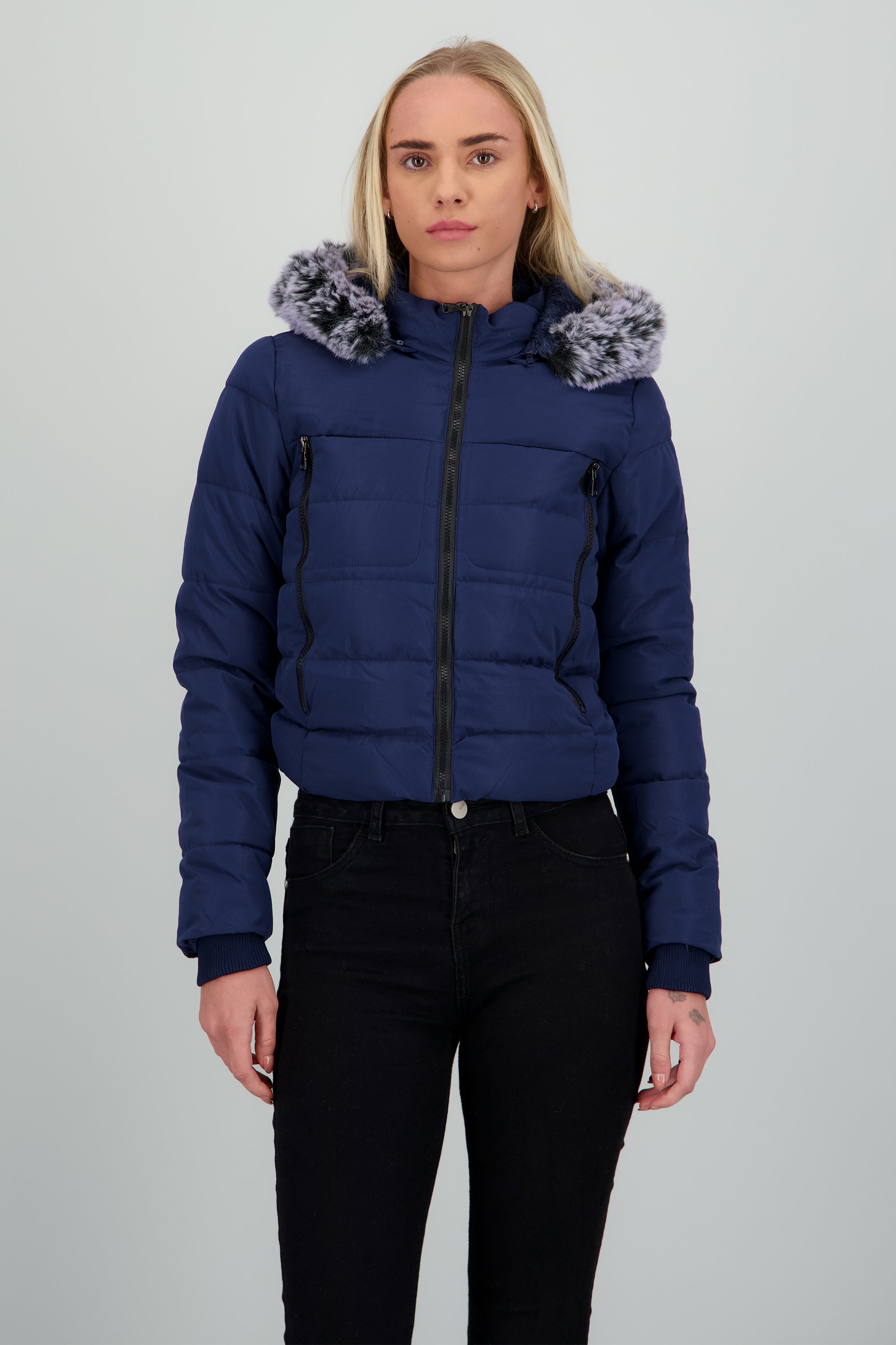 Chamarra puffer con gorro det cierres MARINO