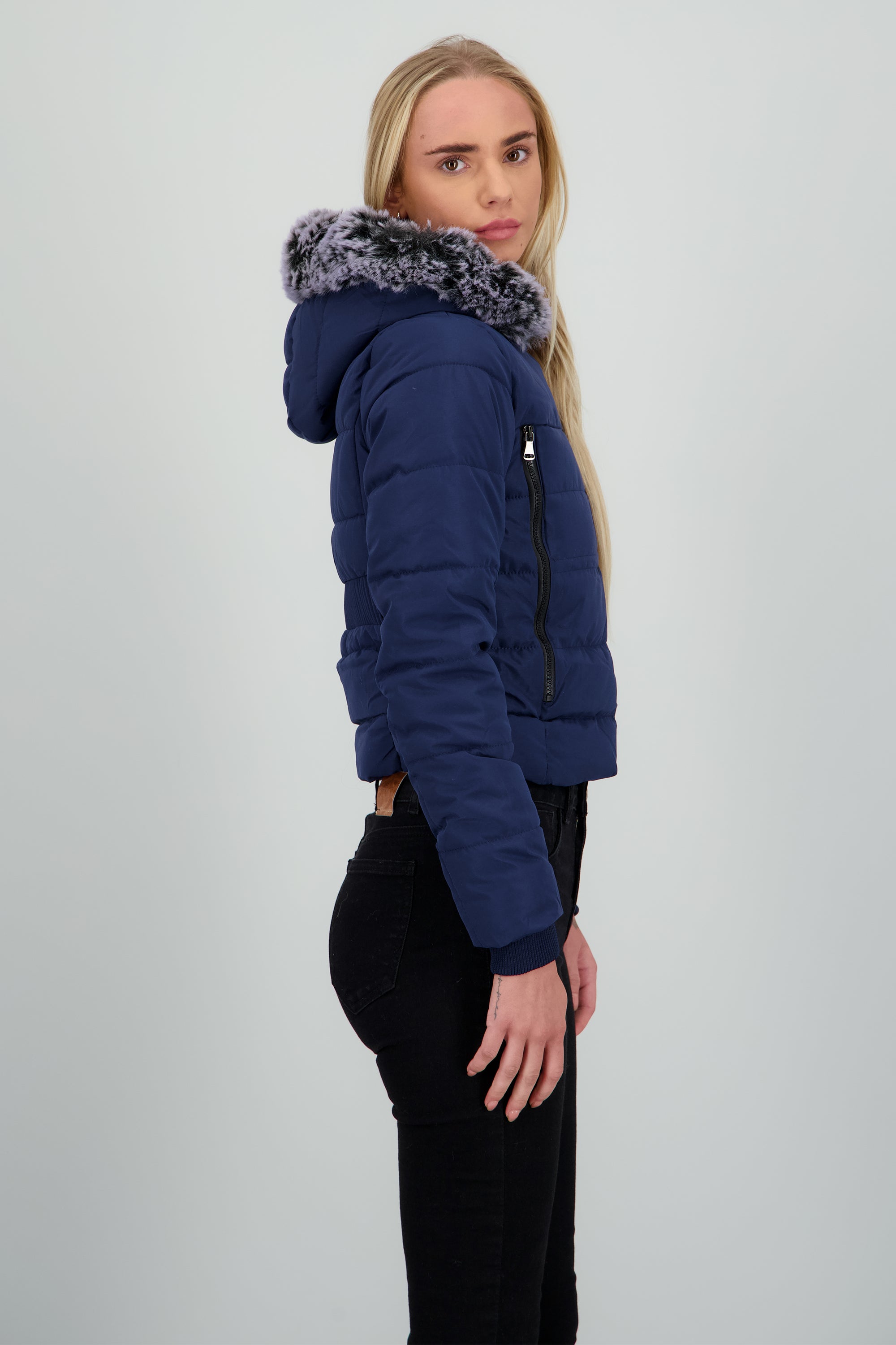 Chamarra puffer con gorro det cierres MARINO