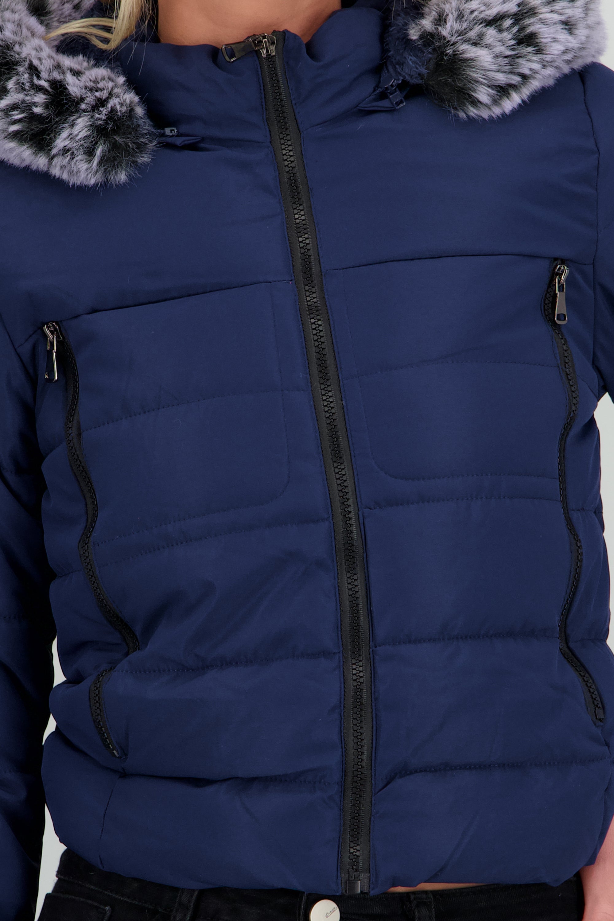 Chamarra puffer con gorro det cierres MARINO