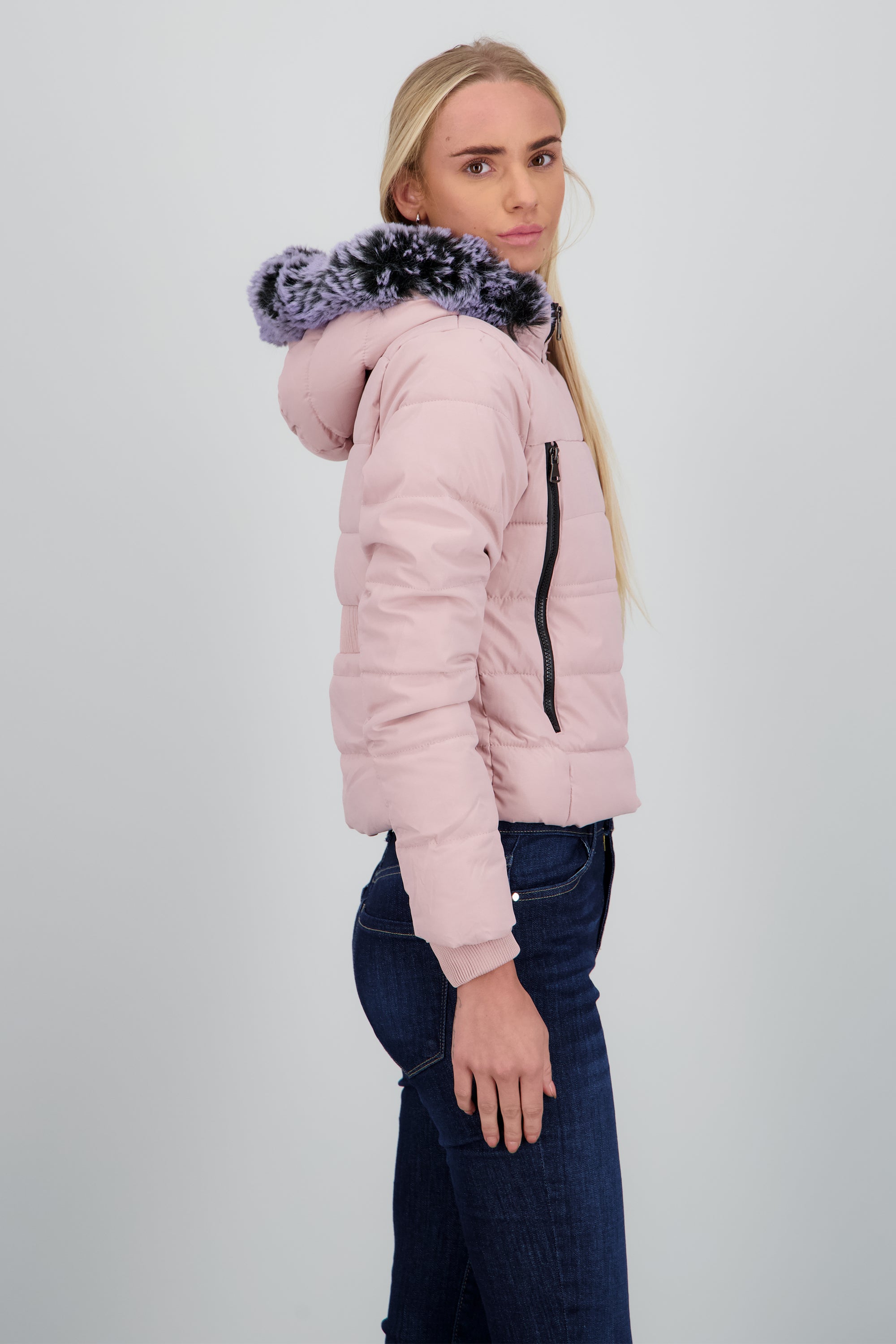 Chamarra puffer con gorro det cierres ROSA