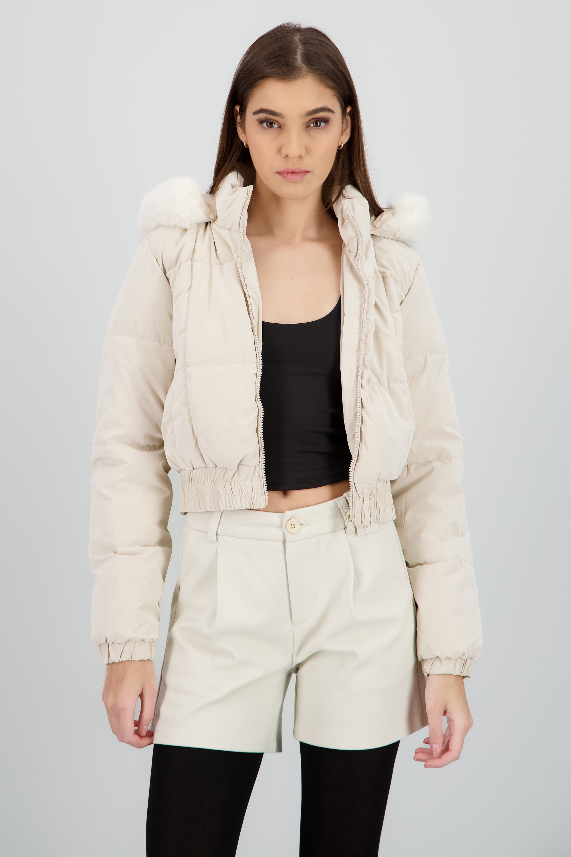 Chamarra con gorro peluche CREMA