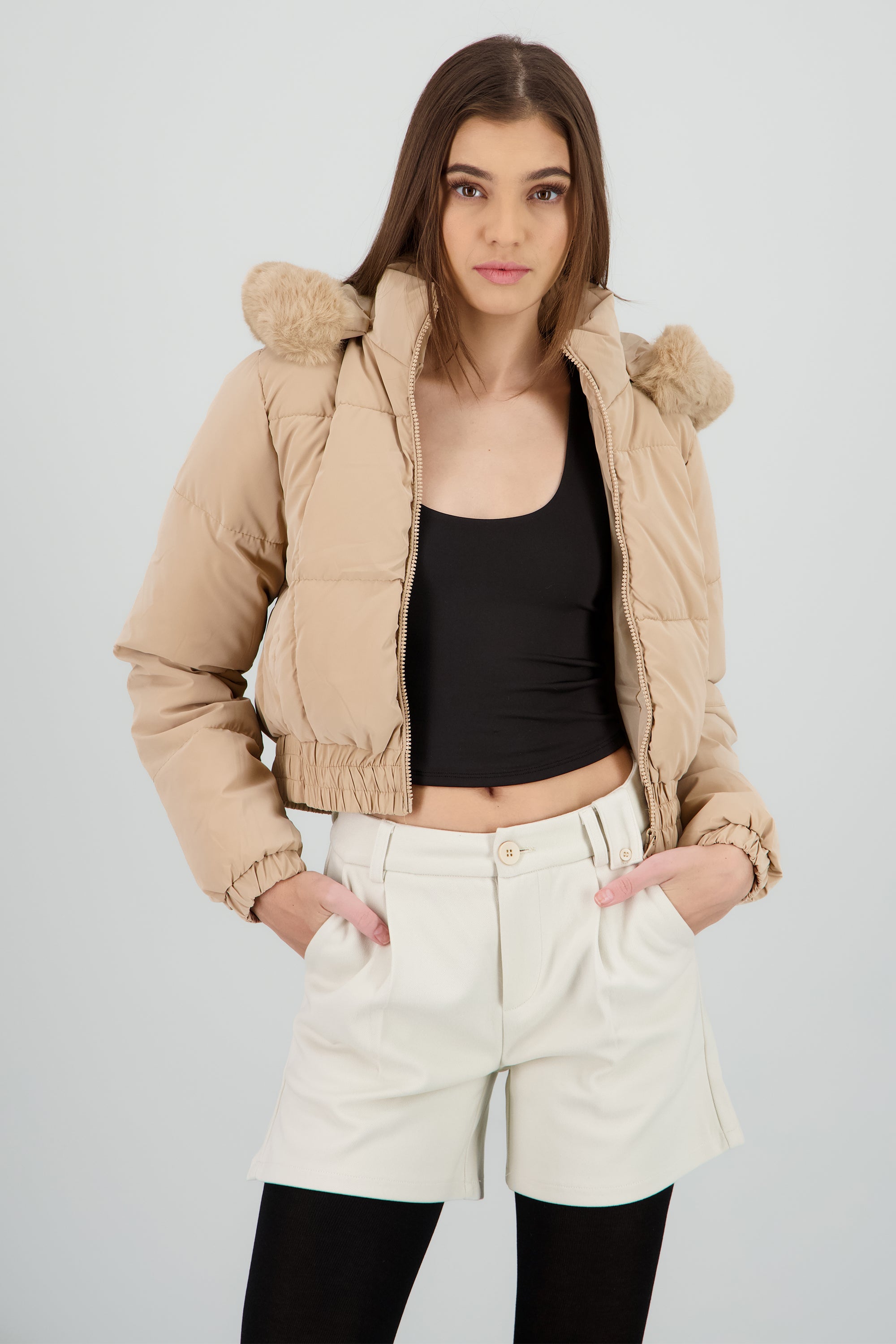 Chamarra con gorro peluche KHAKI