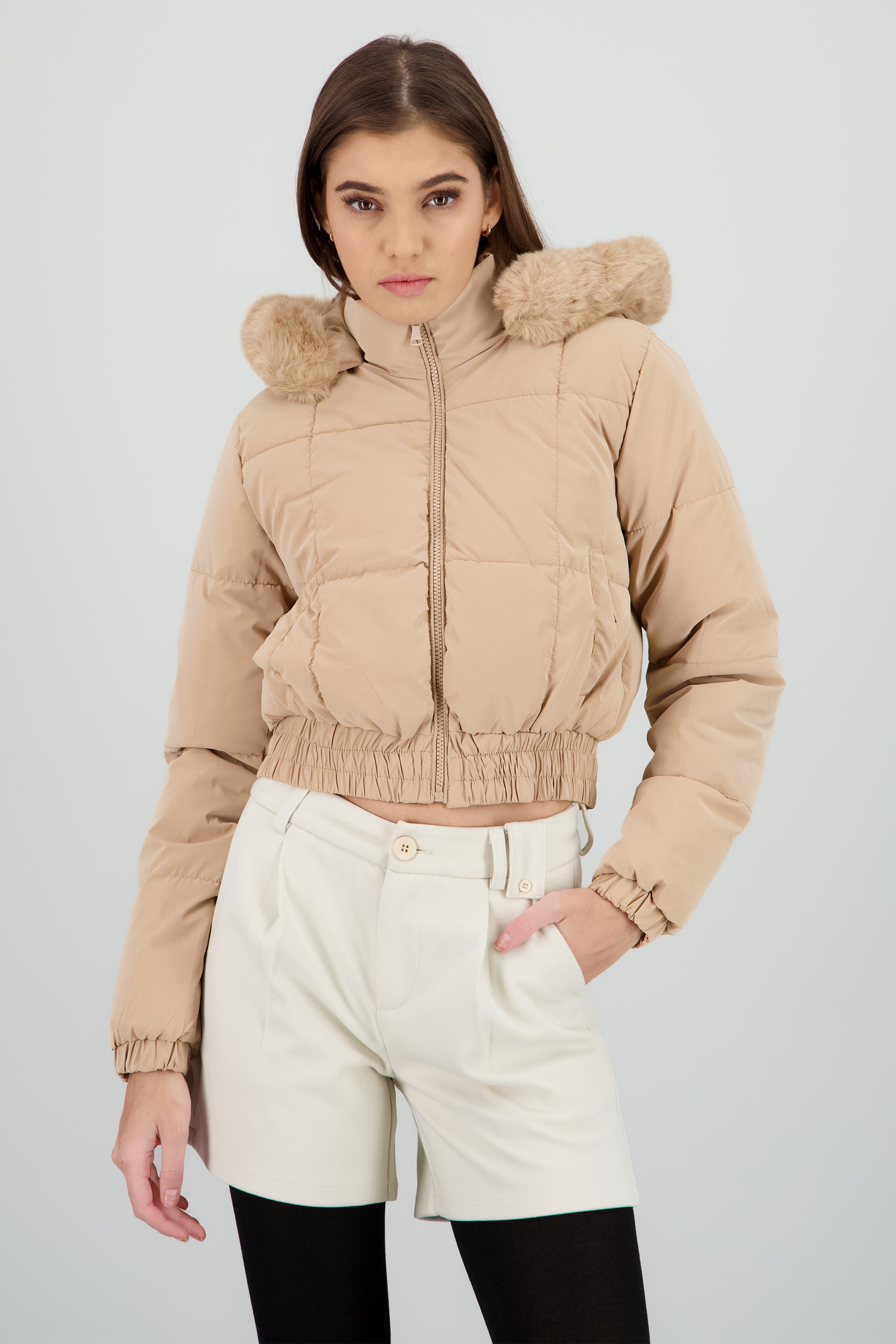 Chamarra con gorro peluche KHAKI