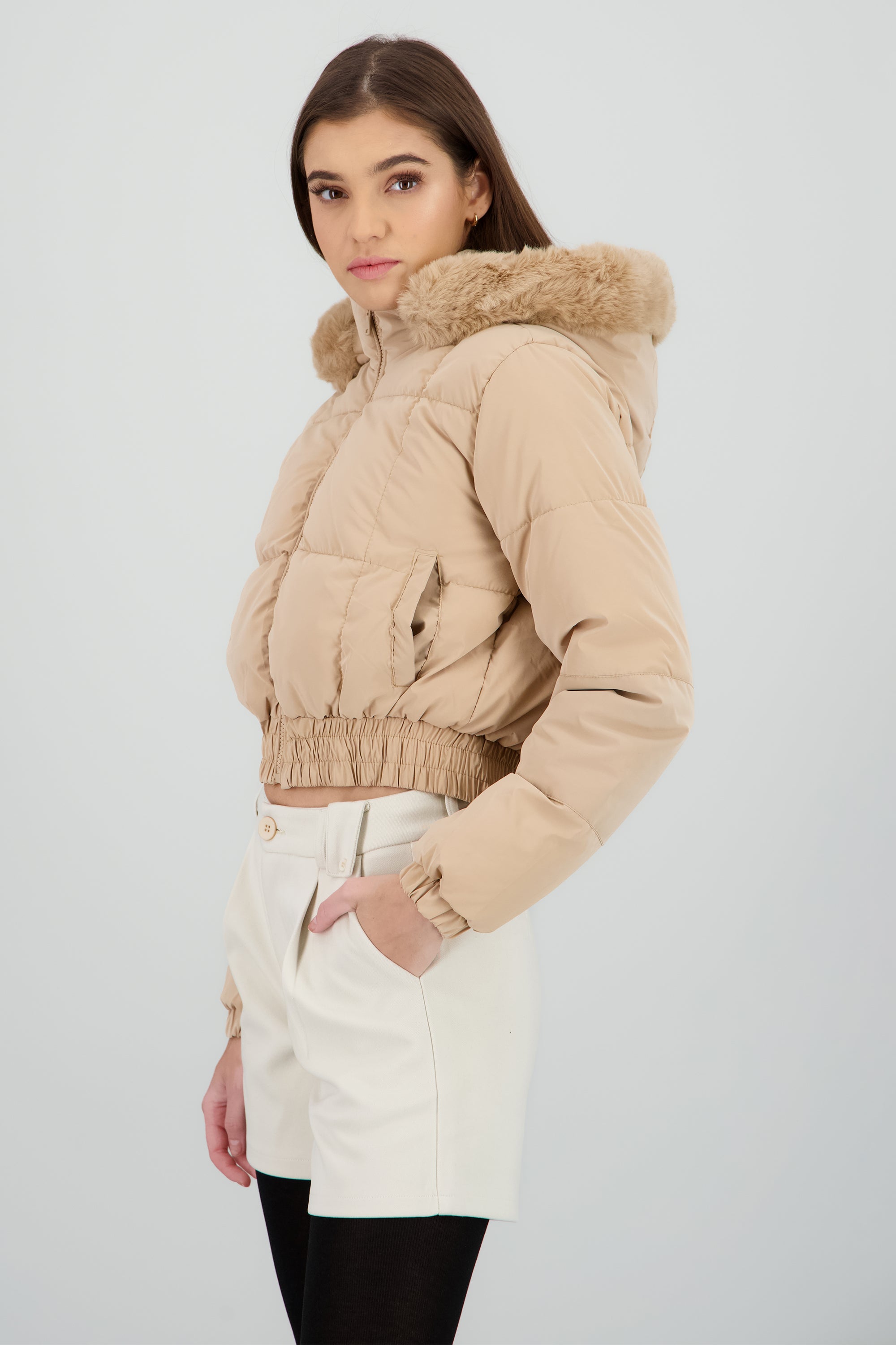 Chamarra con gorro peluche KHAKI