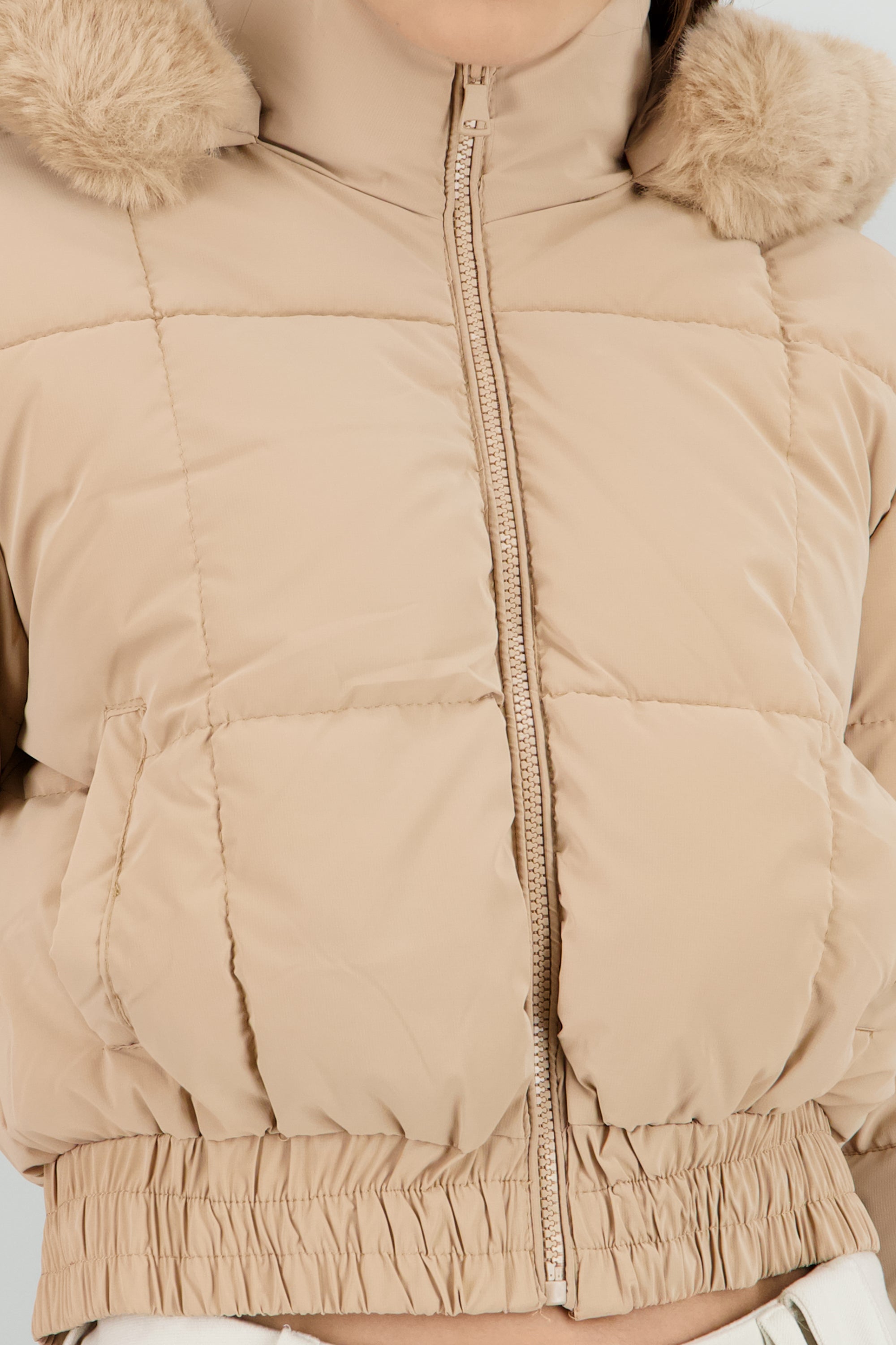 Chamarra con gorro peluche KHAKI