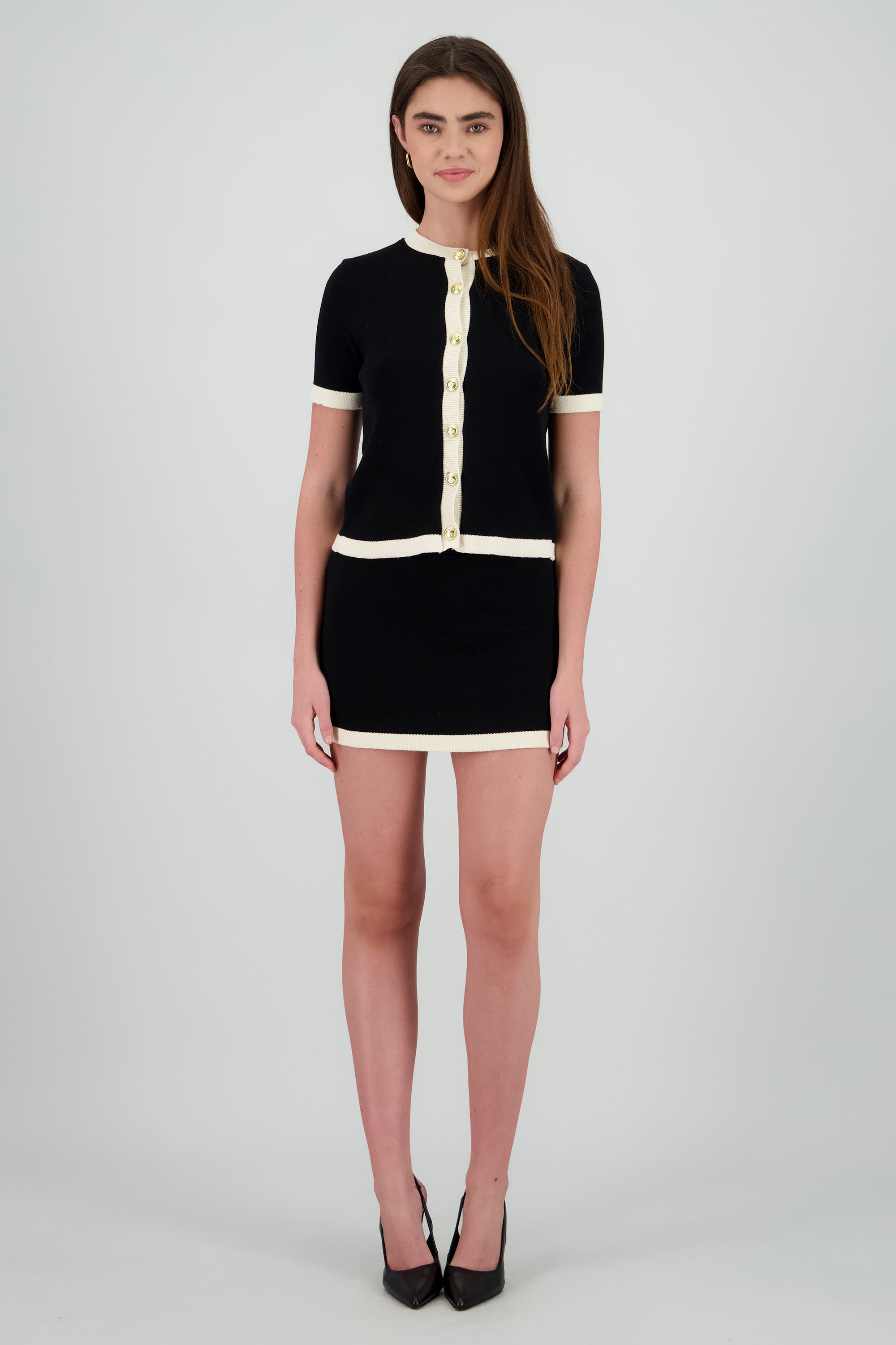 Knit mini falda contraste NEGRO COMBO