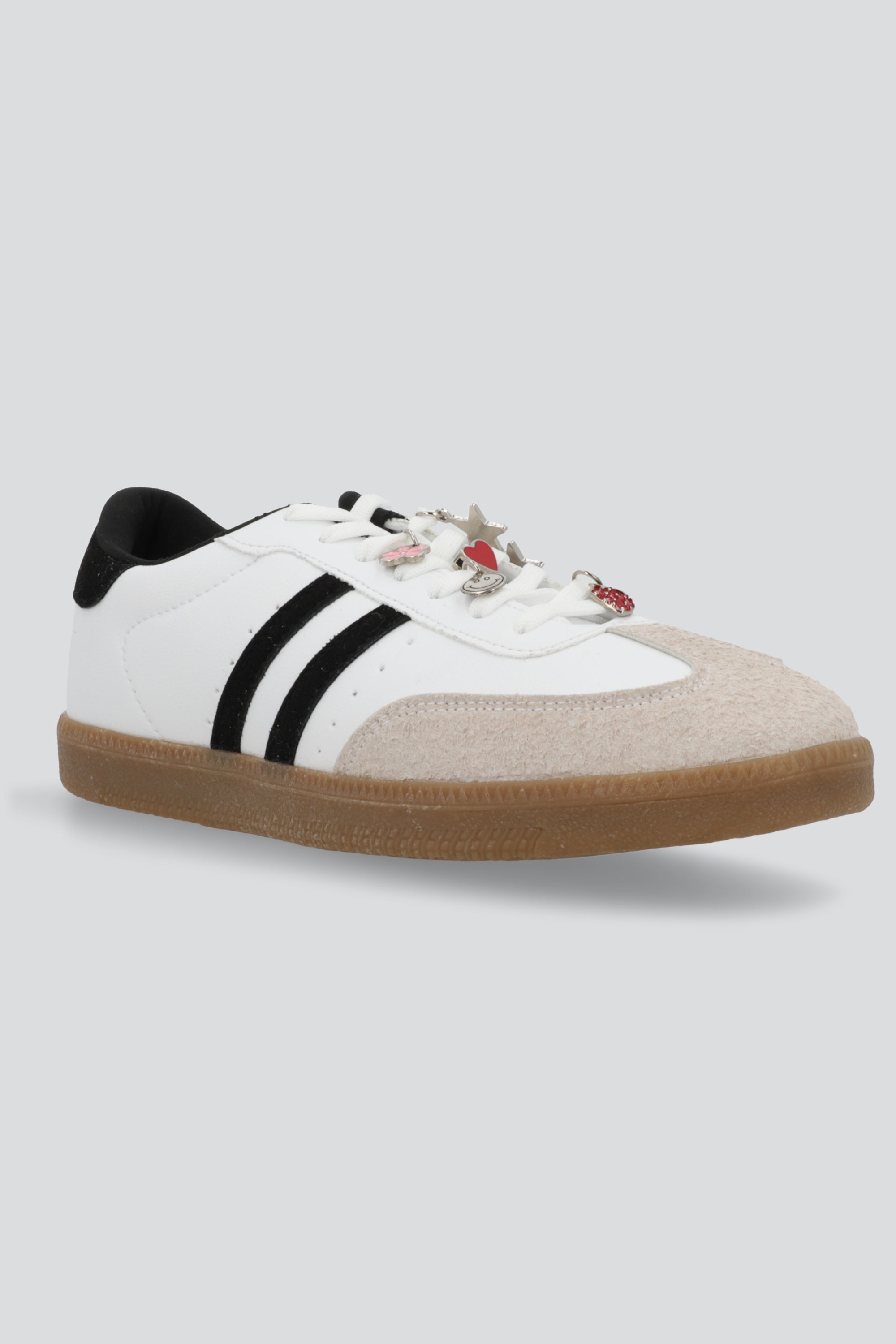 Tenis dos lineas punta durazno con charms NEGRO