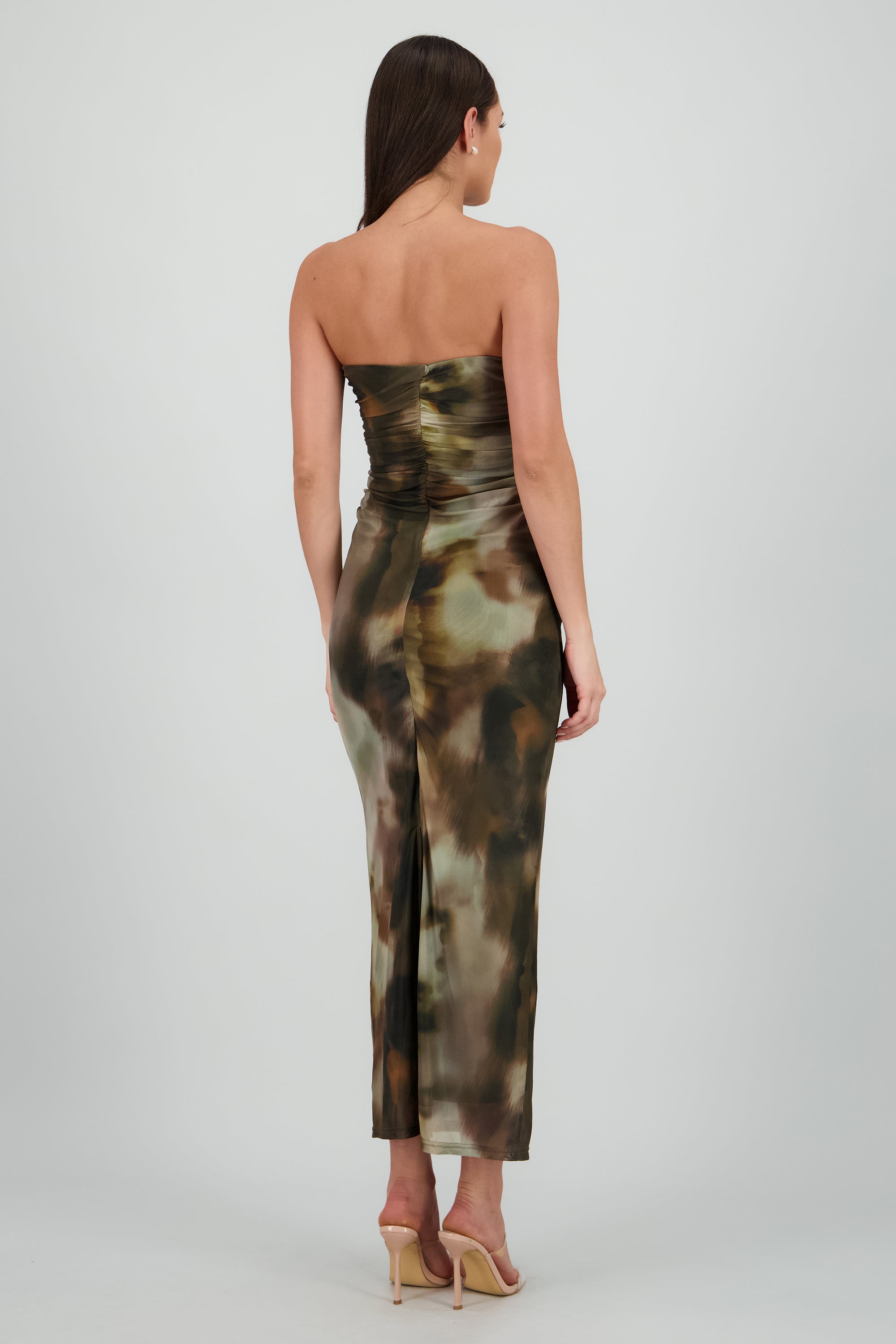 Vestido degradado de mesh strapless CAFE COMBO