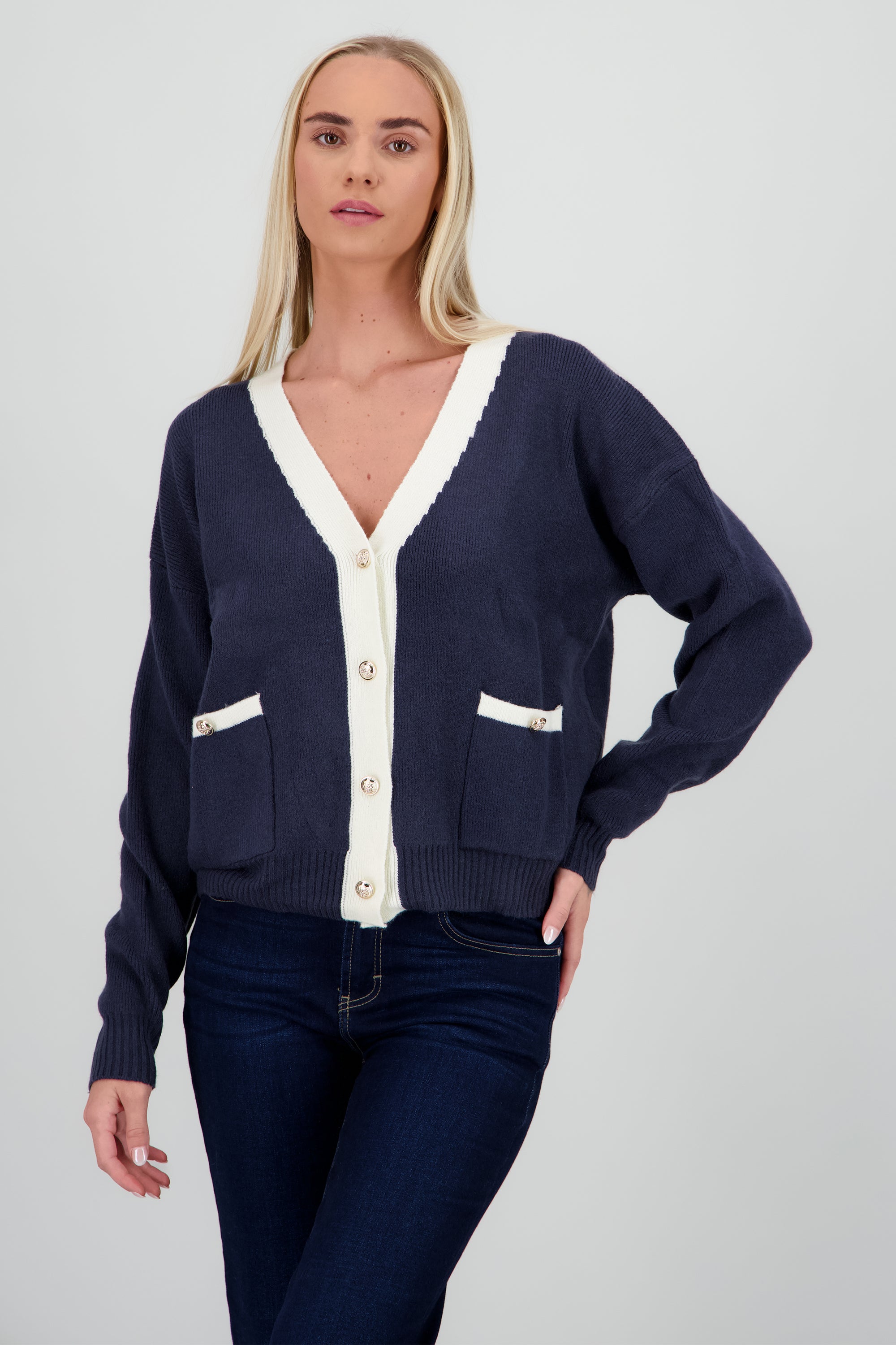 Cardigan tejido contraste con botones MARINO COMBO