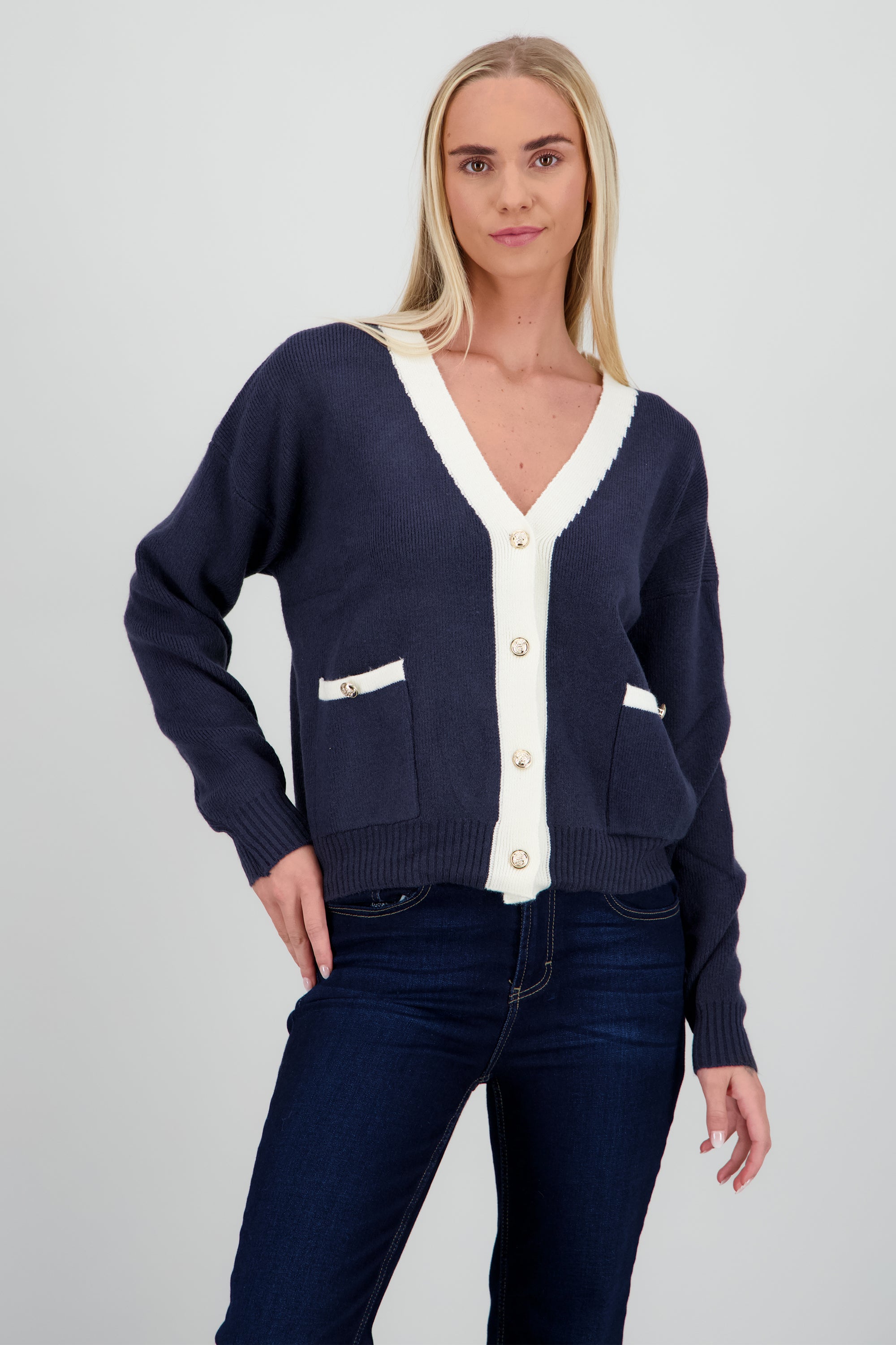 Cardigan tejido contraste con botones MARINO COMBO