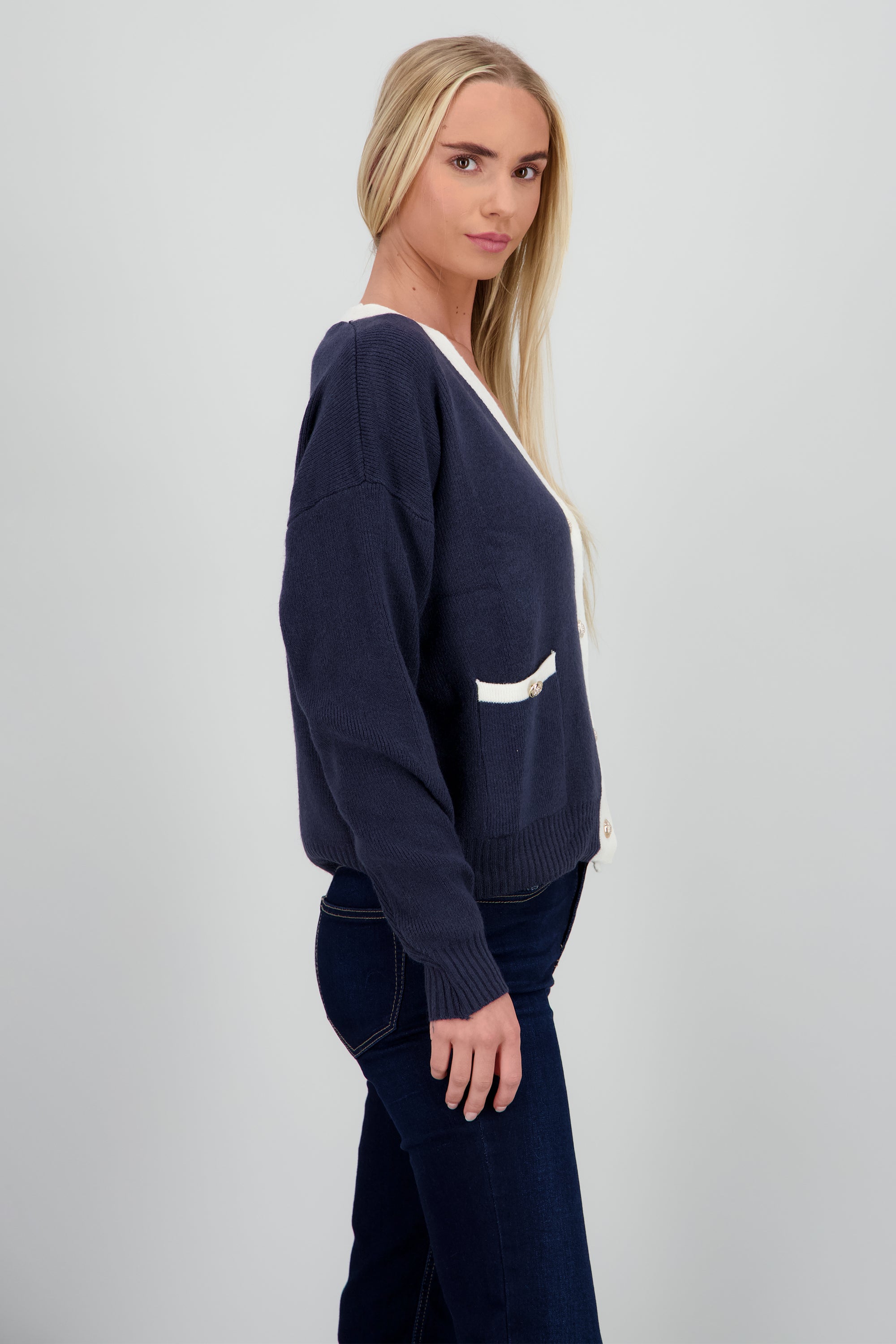 Cardigan tejido contraste con botones MARINO COMBO