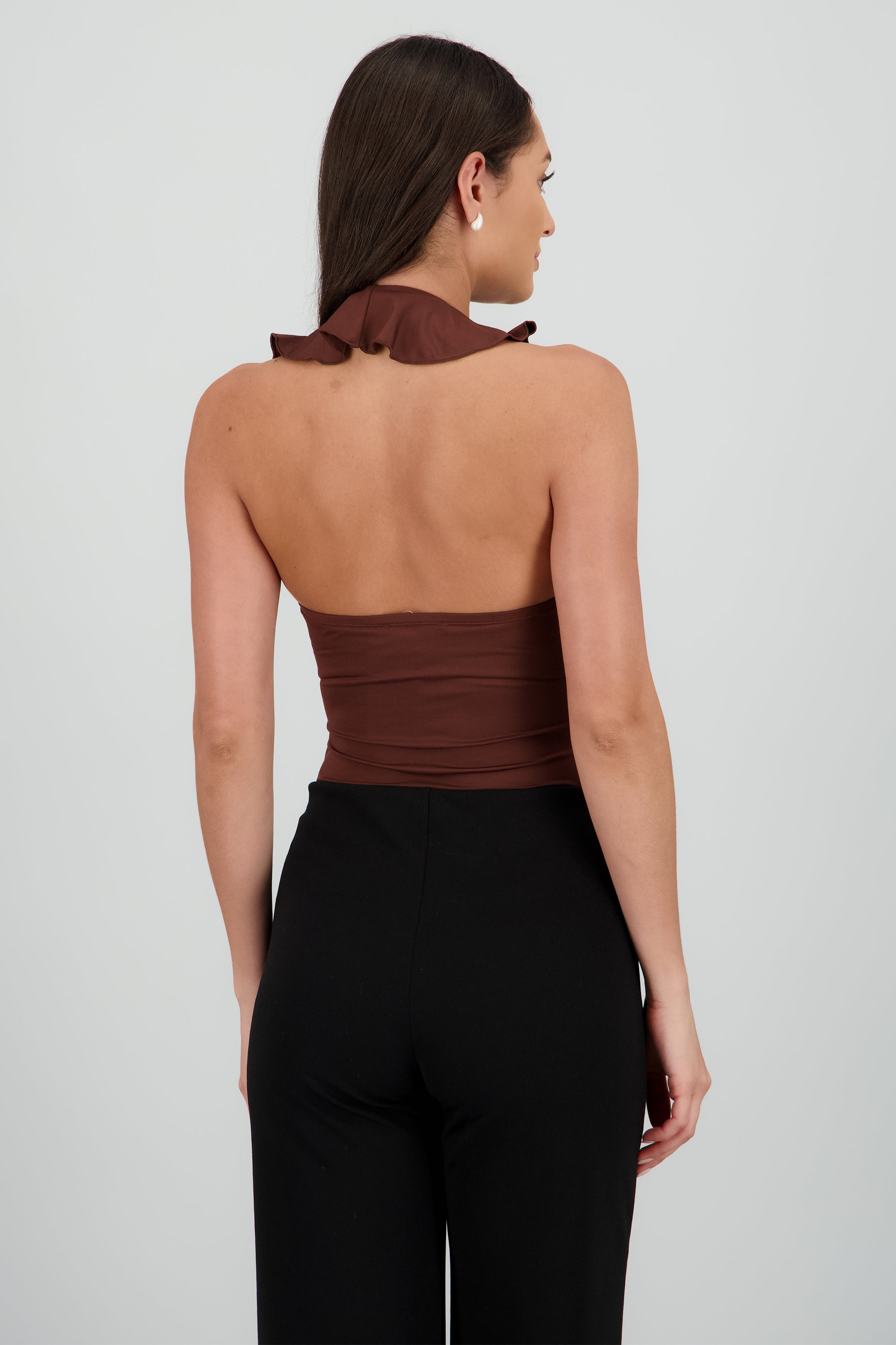 Bodysuit escote en v volante CHOCOLATE