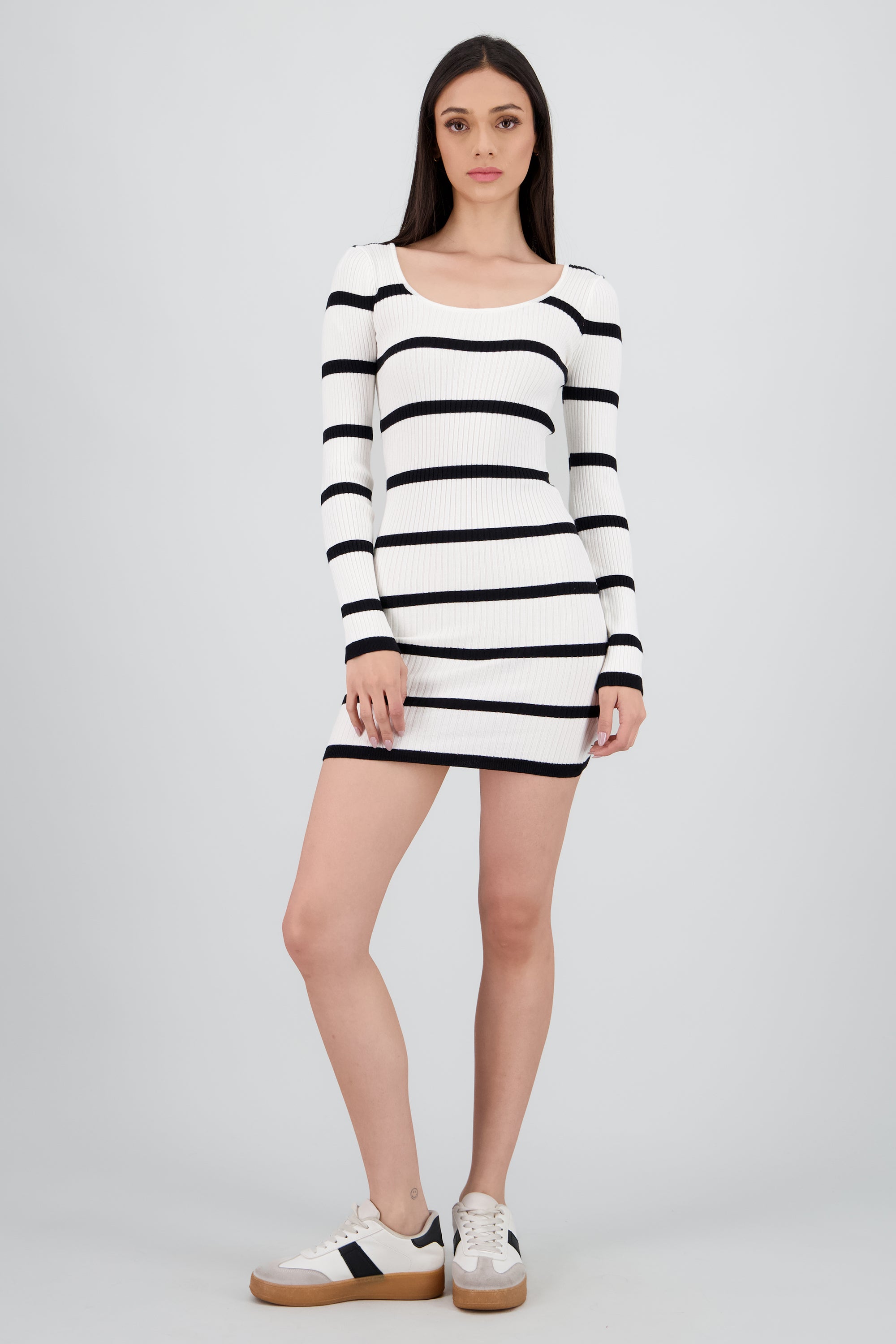 Vestido manga larga rib tejido BLANCO COMBO
