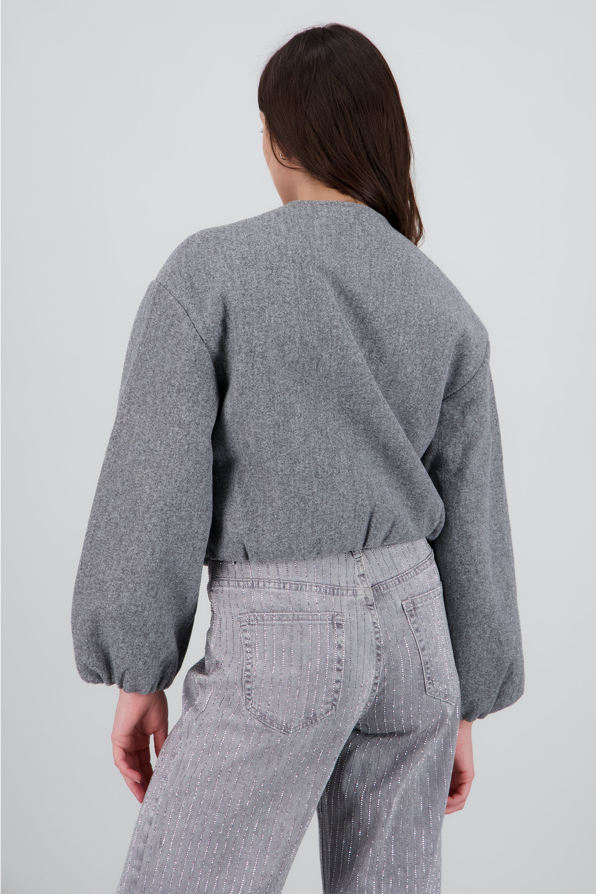 Chamarra bomber de paño efecto globo GRIS CLARO