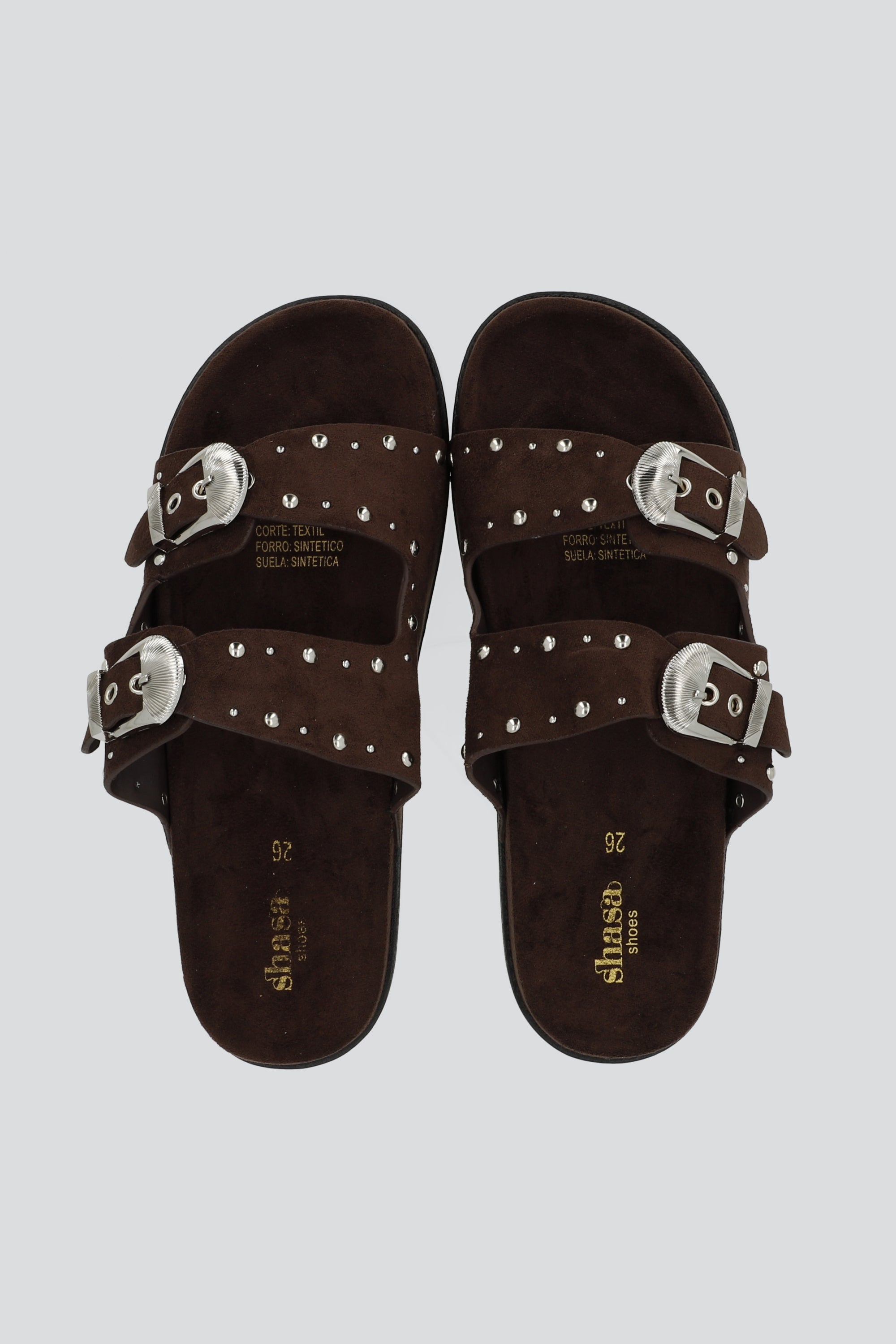 Sandala hebillas studs mega gamuza CAFE