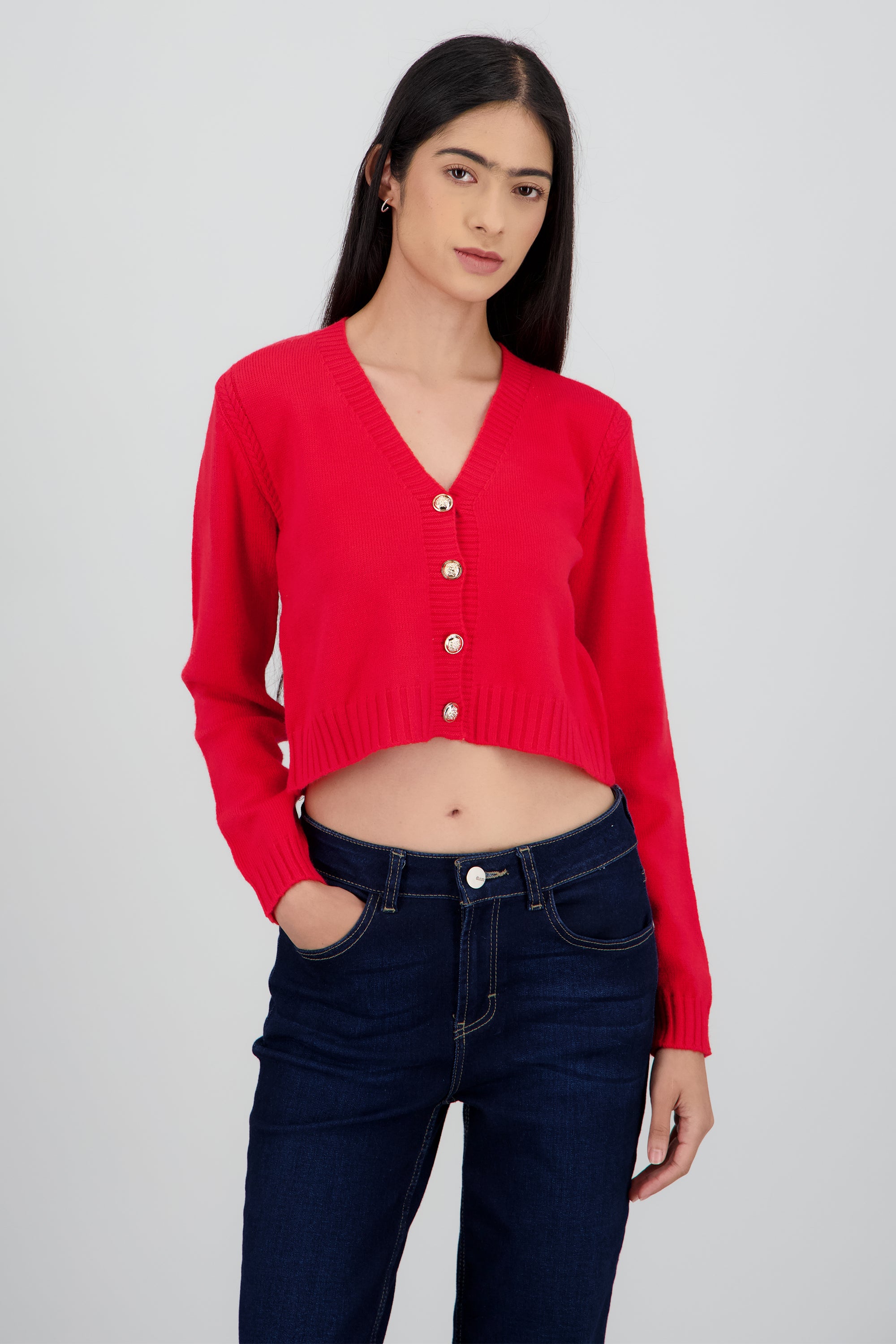 Cardigan tejido con botones ROJO