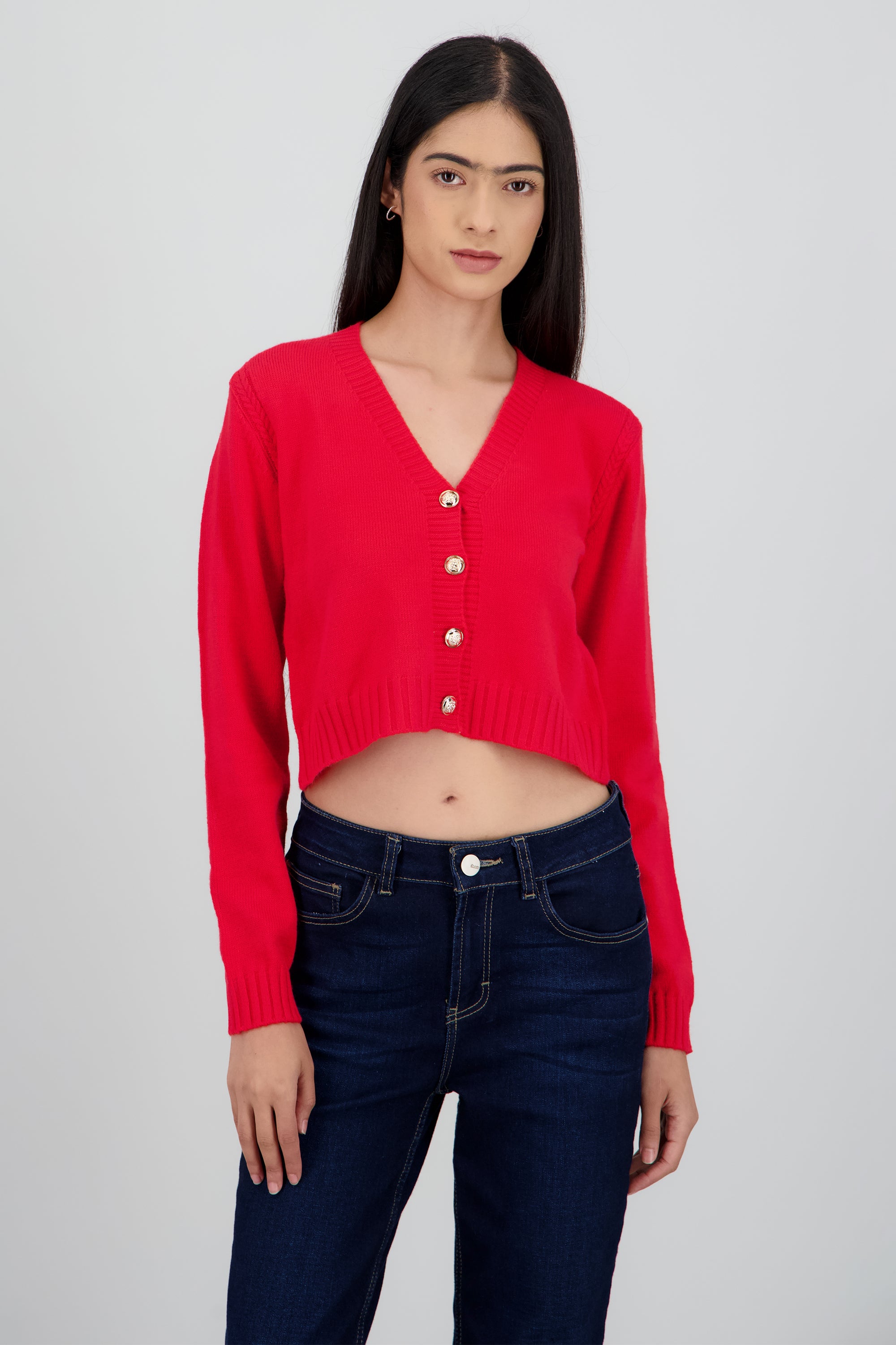 Cardigan tejido con botones ROJO