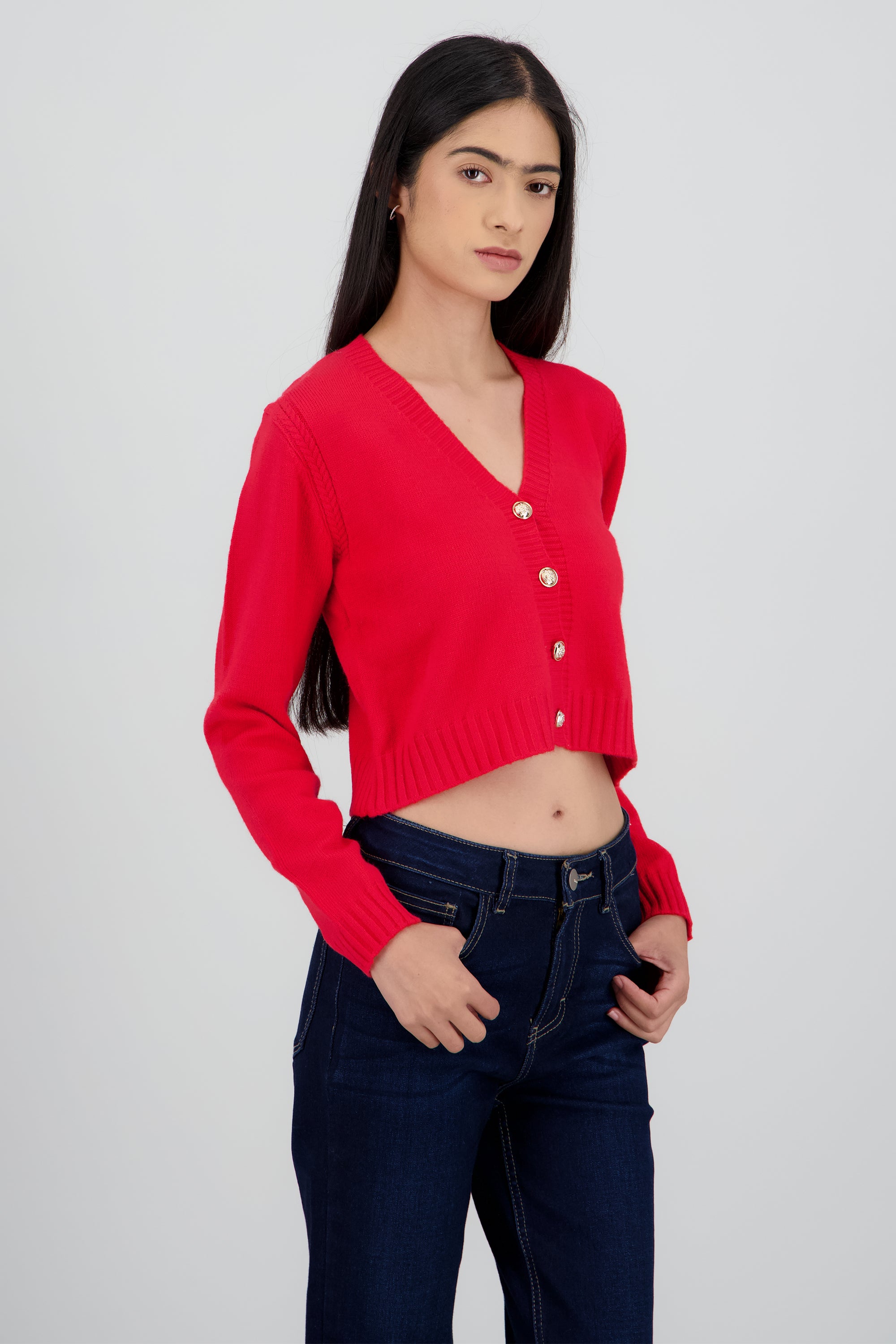 Cardigan tejido con botones ROJO