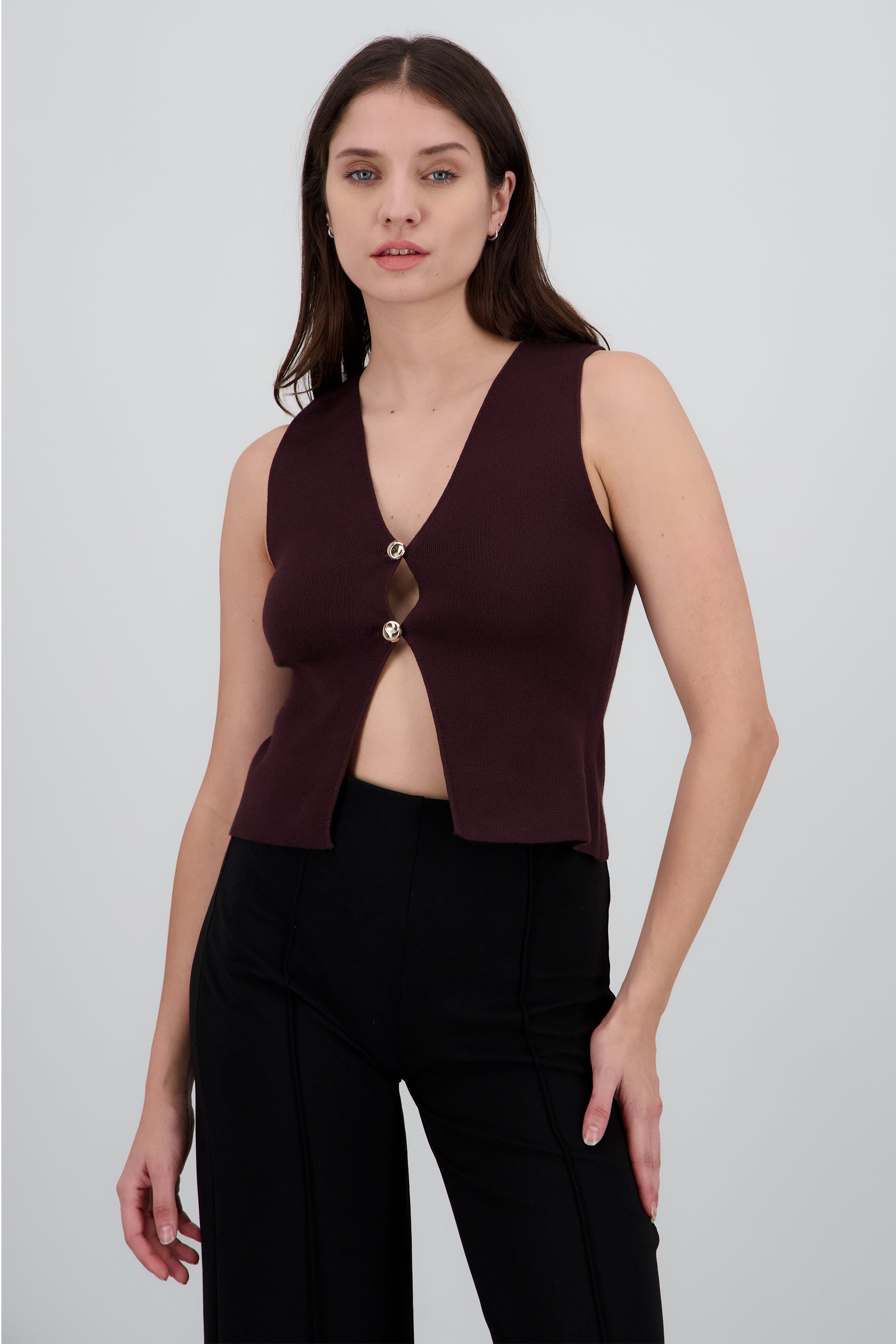 Chaleco tejido de punto liso CAFE