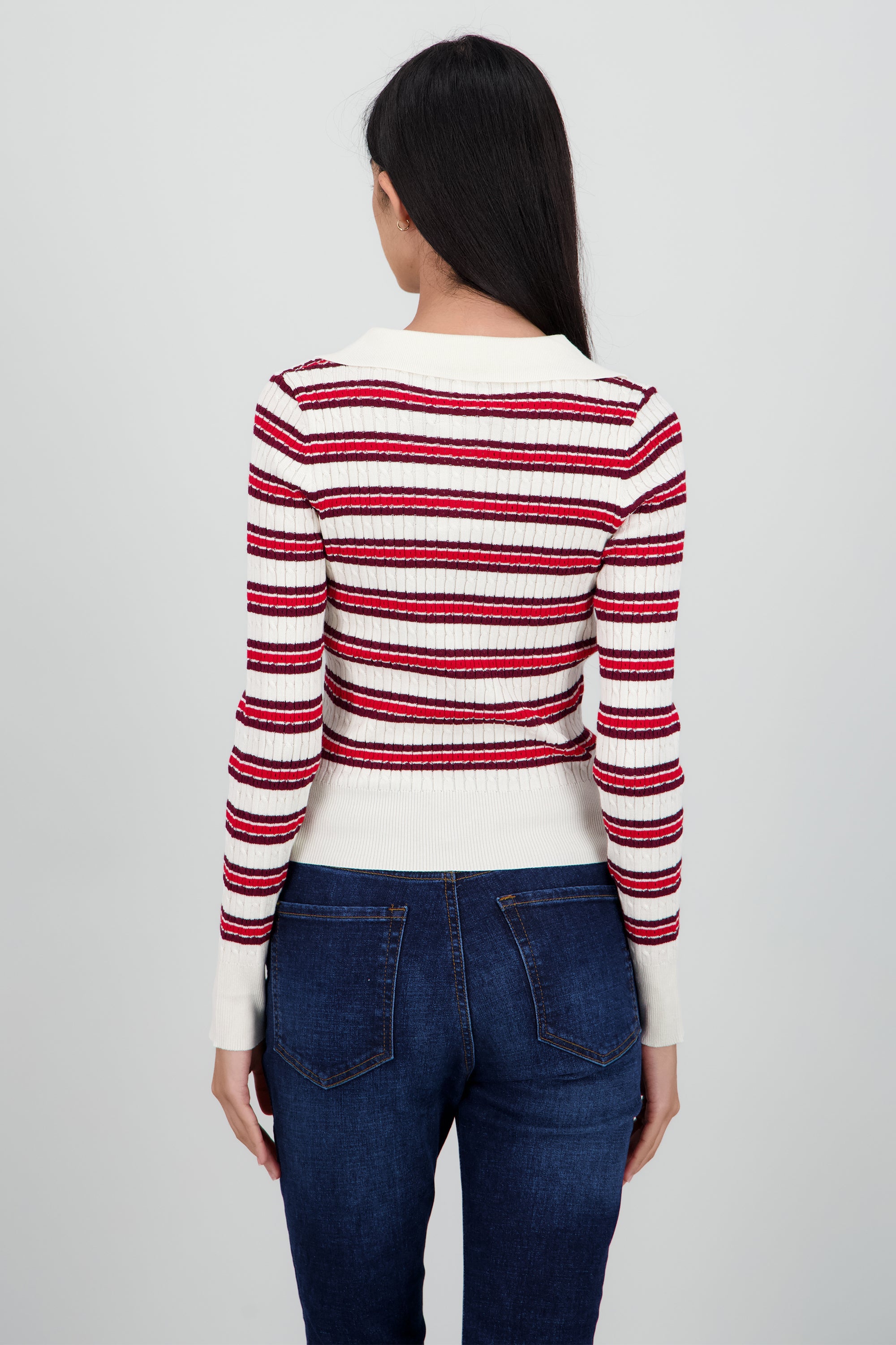 Sueter tipo polo rayas textura HUESO COMBO