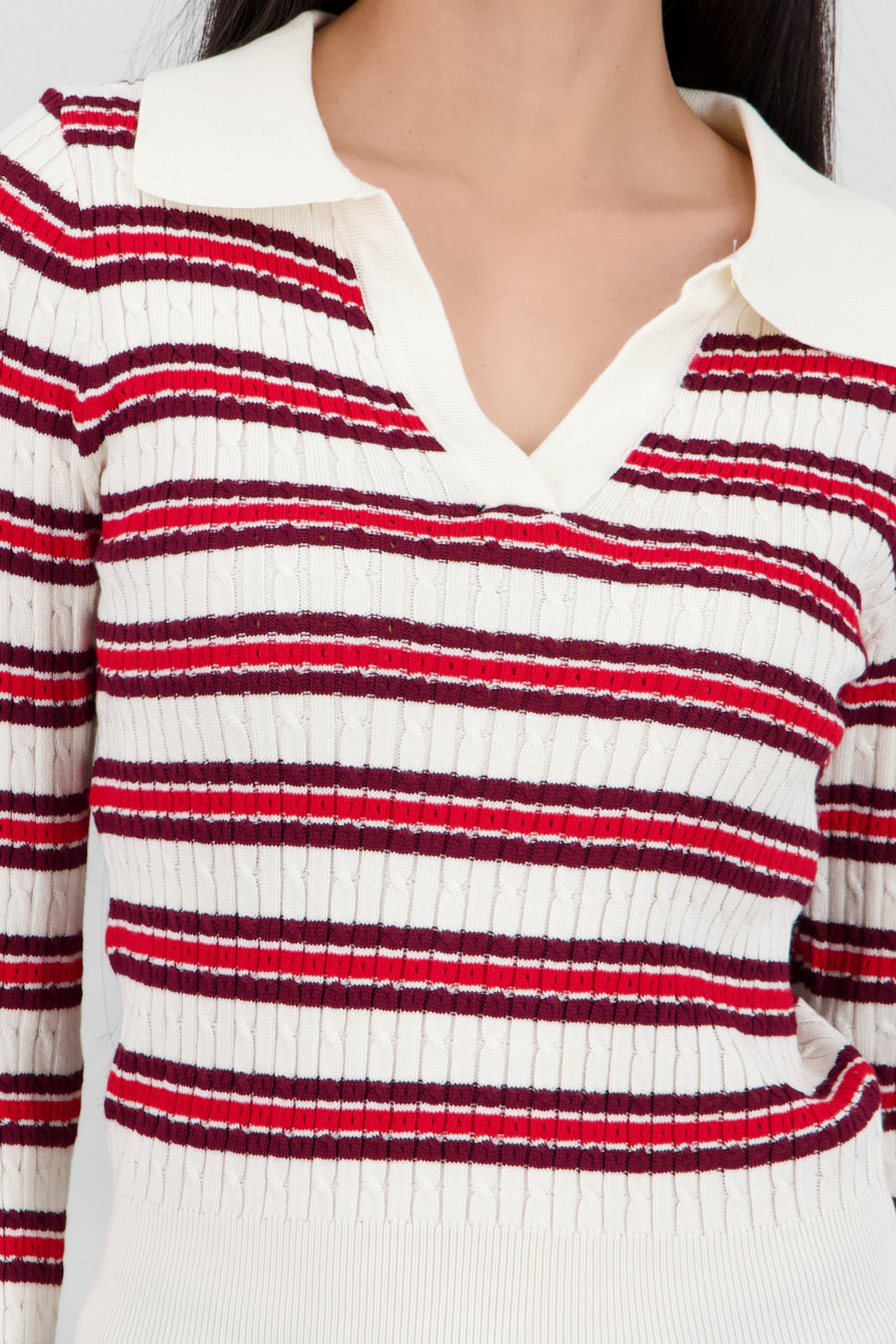 Sueter tipo polo rayas textura HUESO COMBO