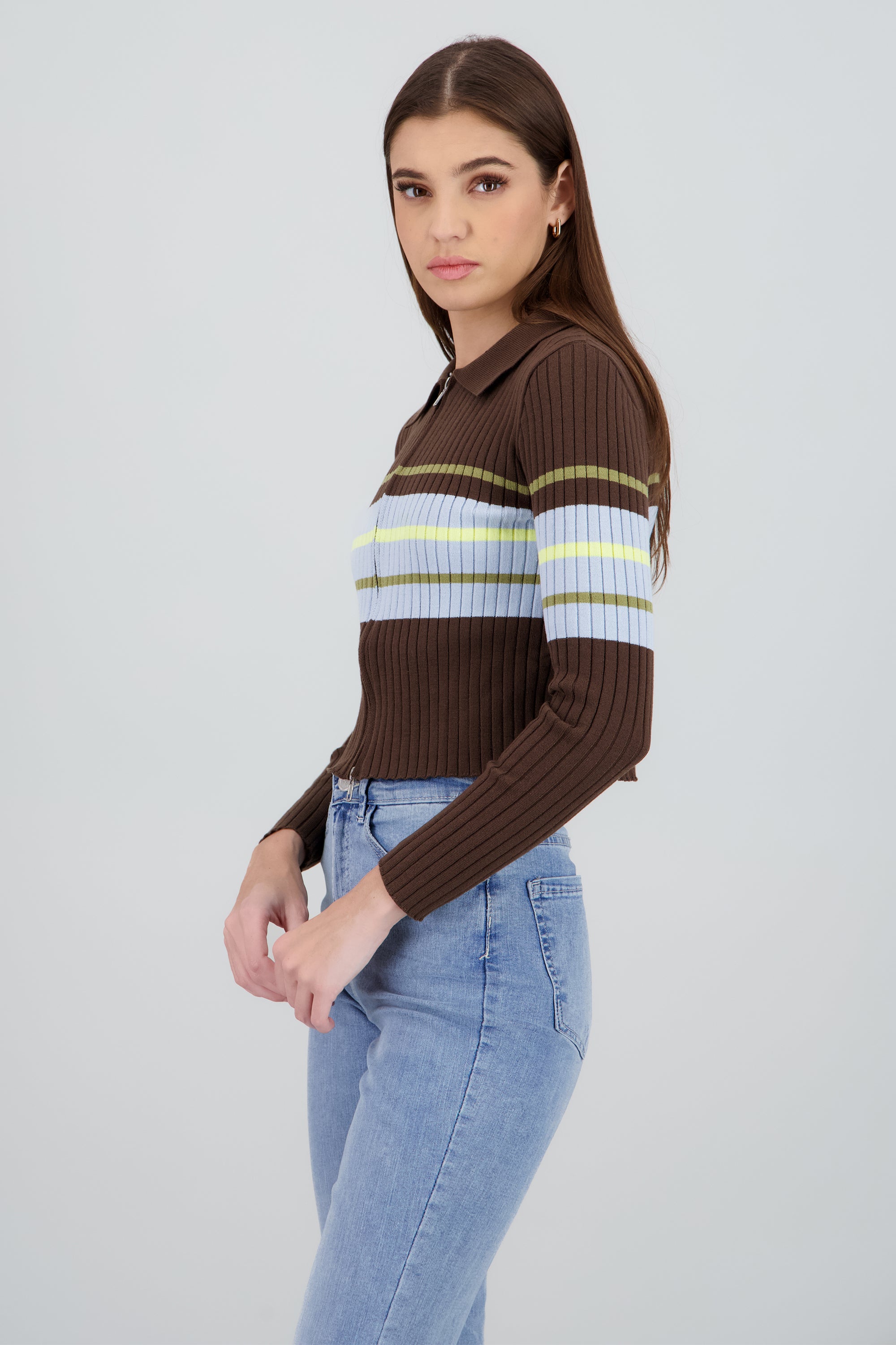 Sueter manga larga tejido con cierrre CAFE COMBO