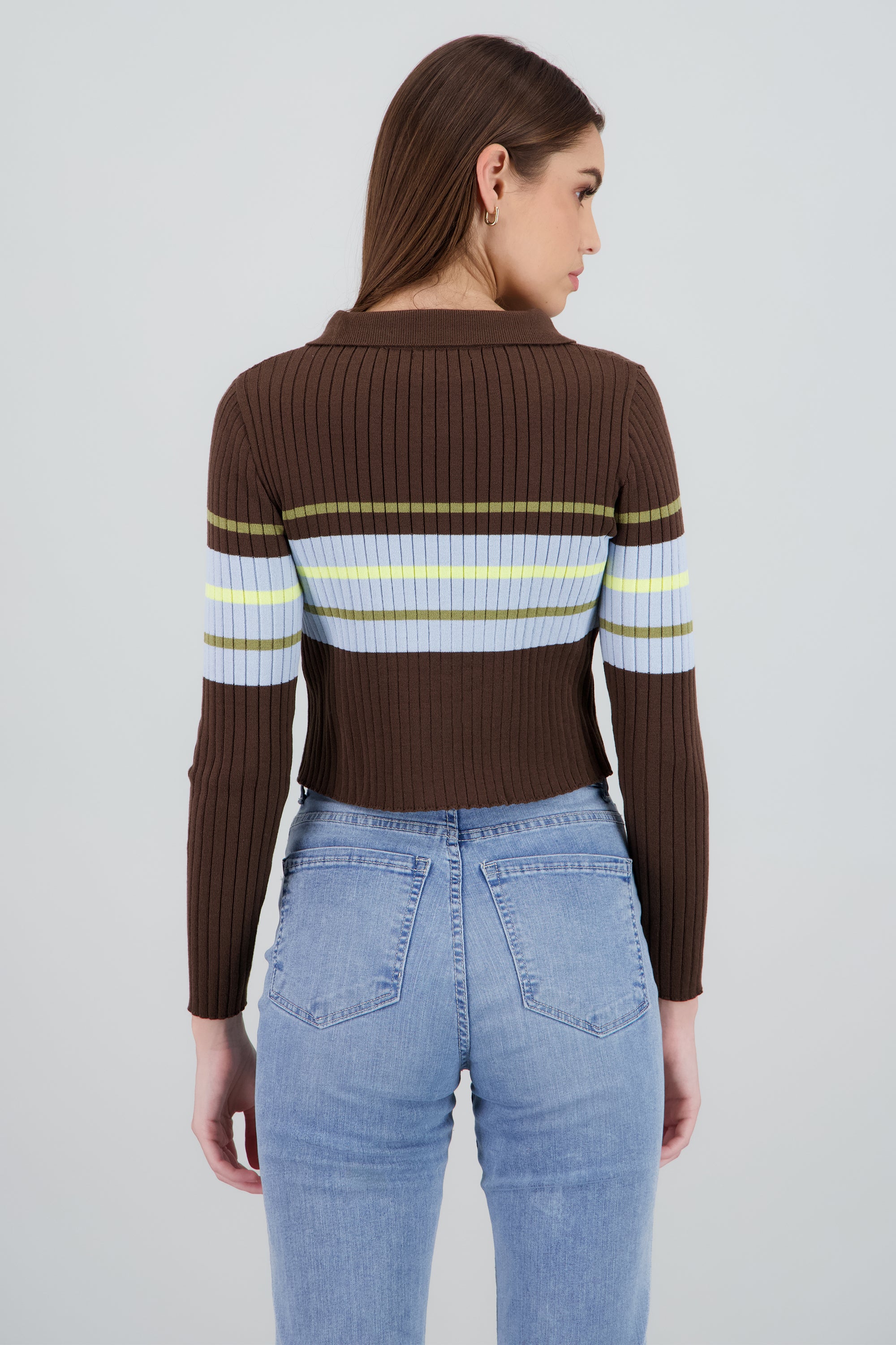 Sueter manga larga tejido con cierrre CAFE COMBO