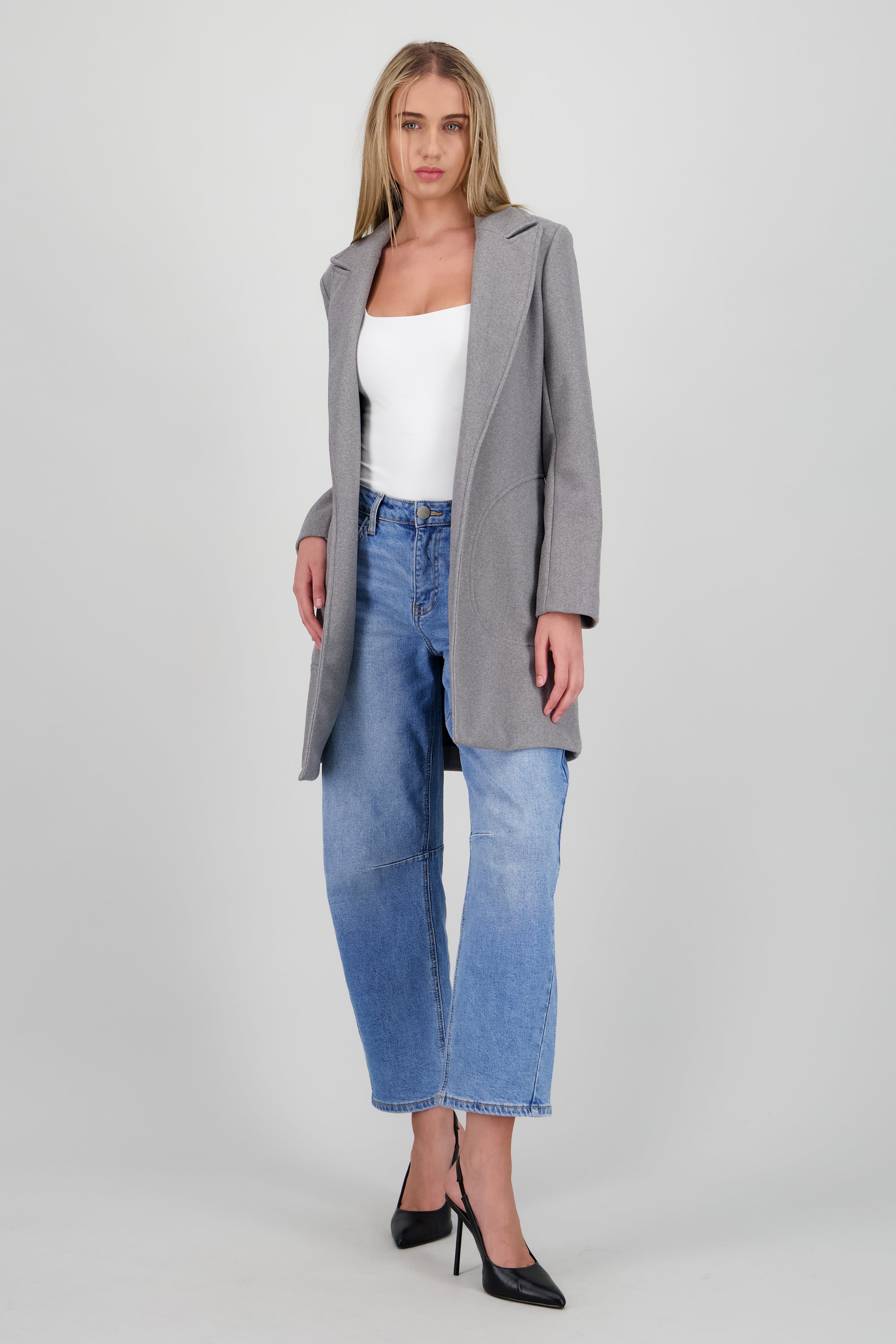 Abrigo largo liso GRIS JASPE