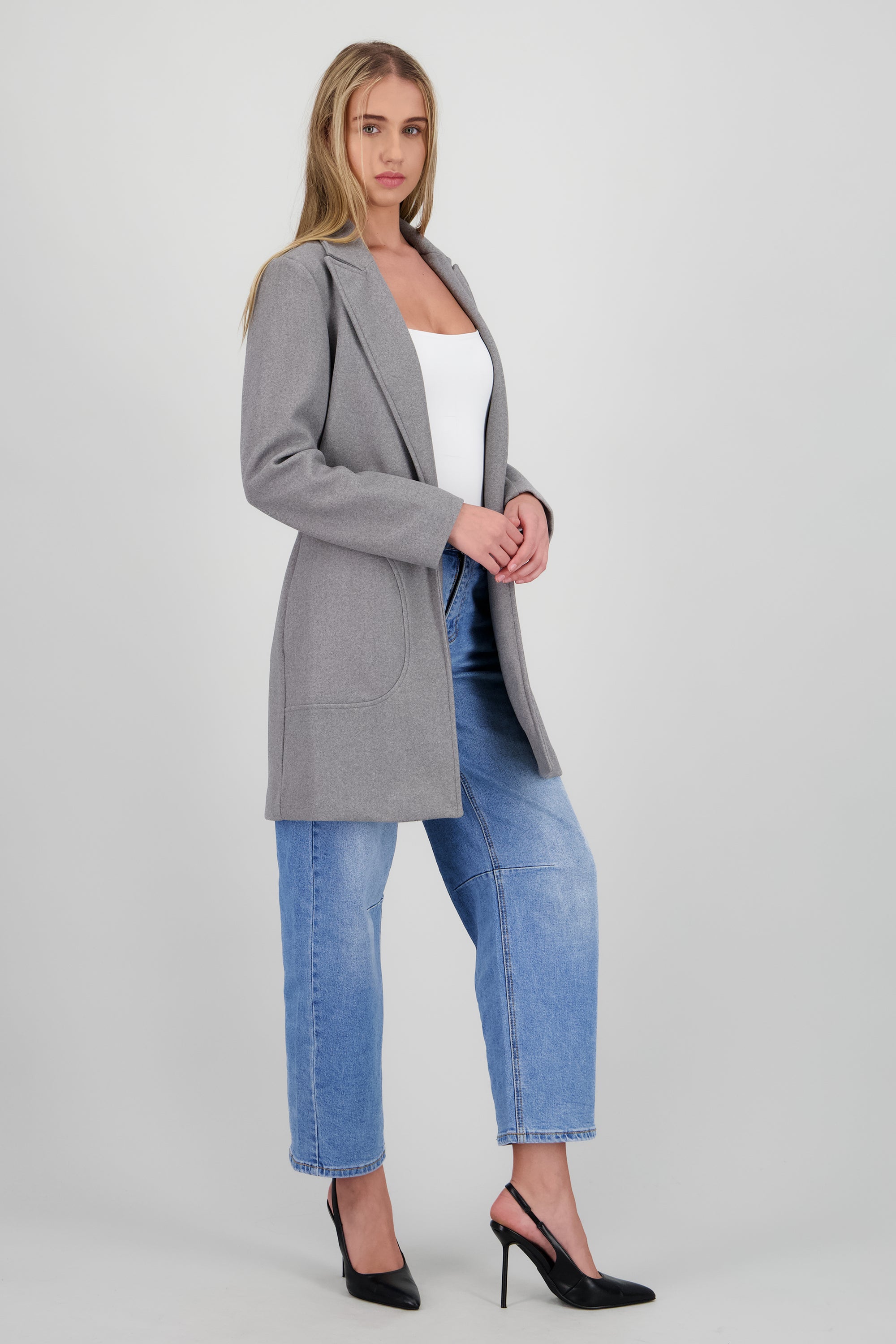 Abrigo largo liso GRIS JASPE
