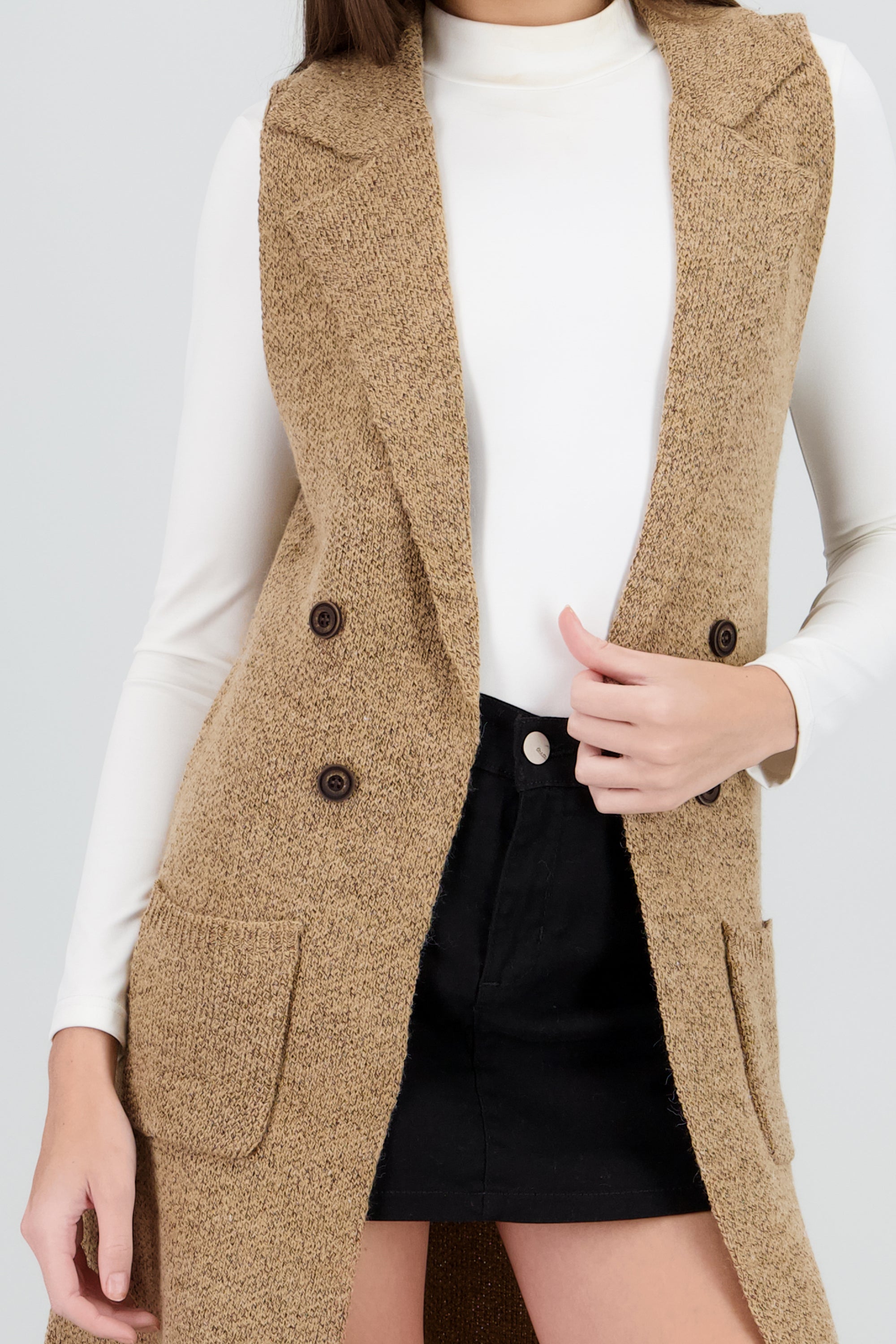 Chaleco tejido maxi botones CAMELLO