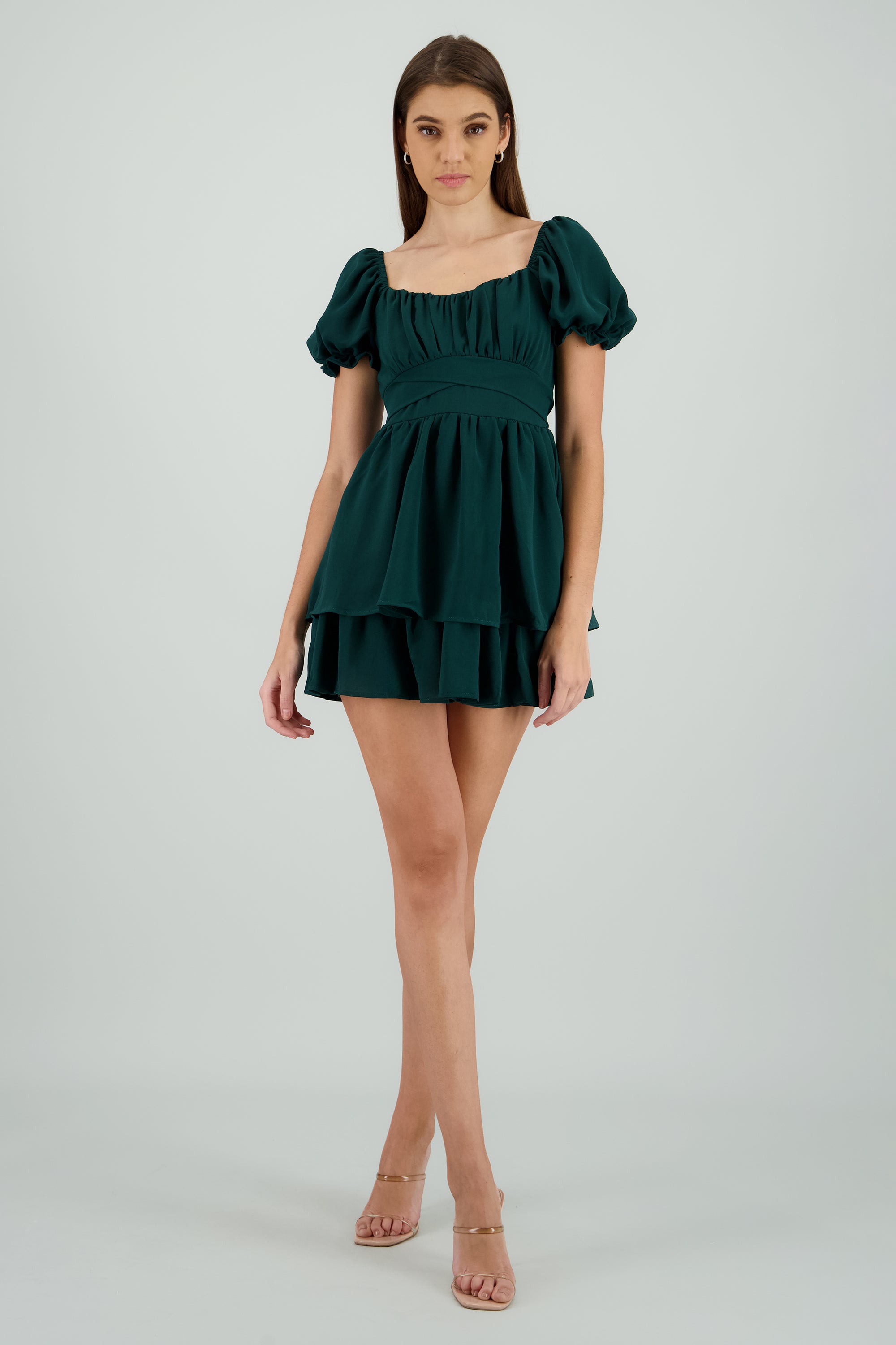 Vestido con olanes VERDE CAZADOR