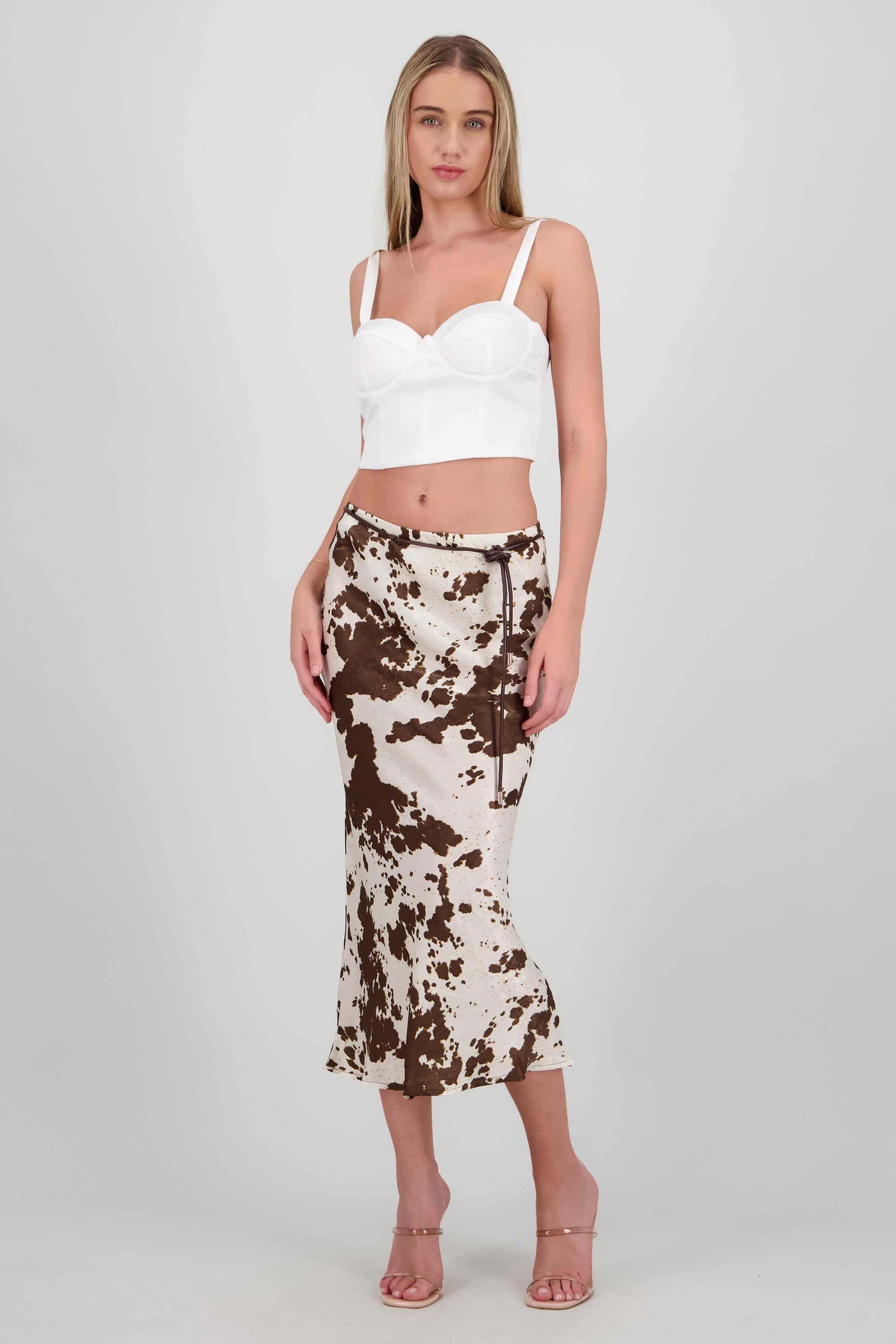 Falda estampado vaca detalle cinturon CAFE COMBO