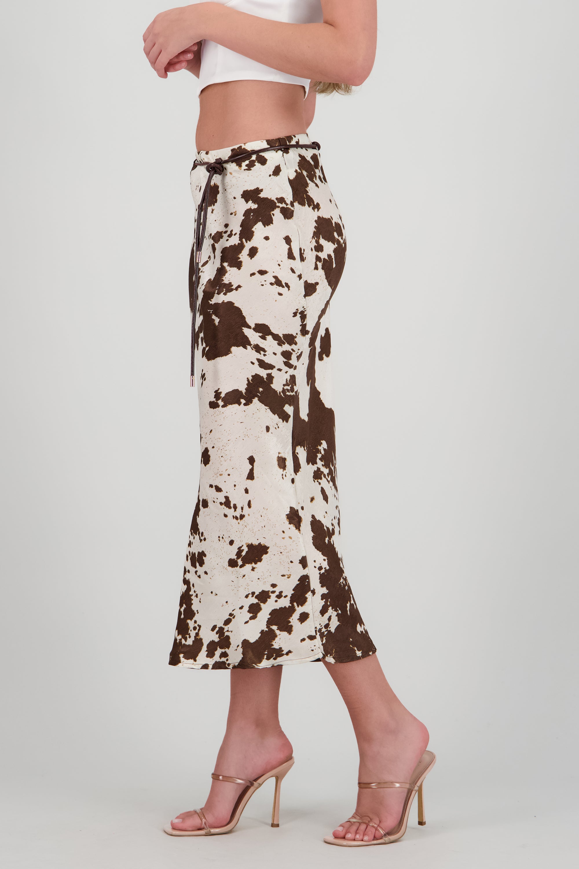 Falda estampado vaca detalle cinturon CAFE COMBO