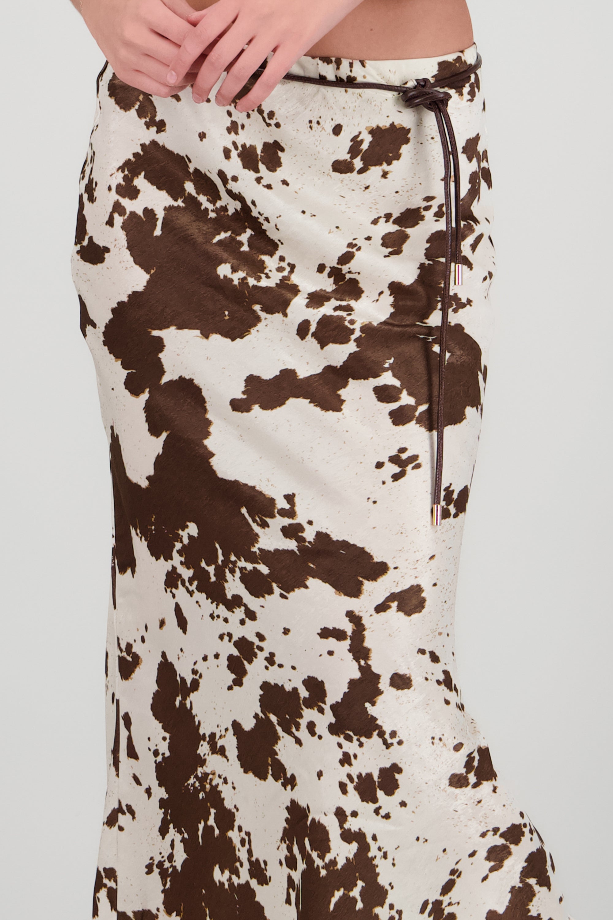 Falda estampado vaca detalle cinturon CAFE COMBO