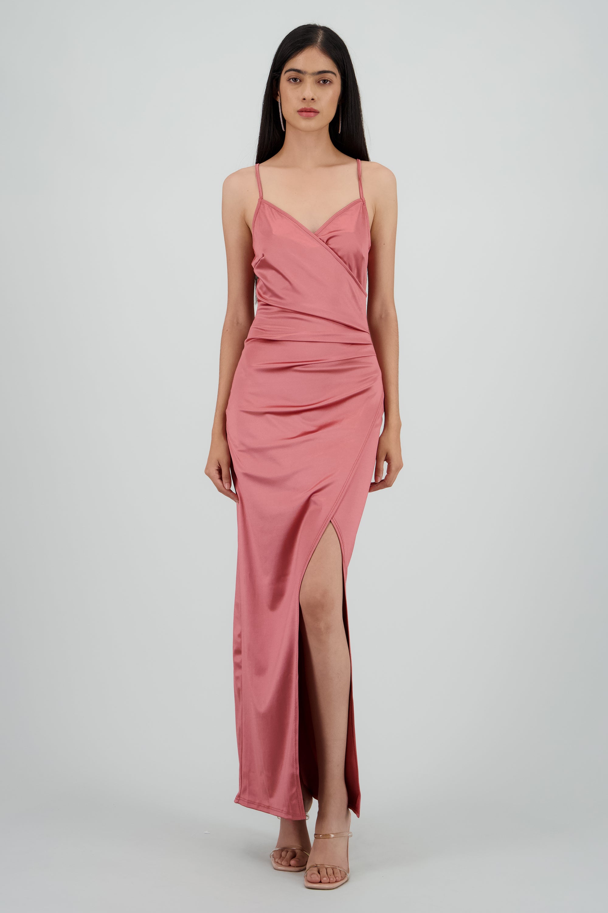 Vestido satinado midi MARSALA