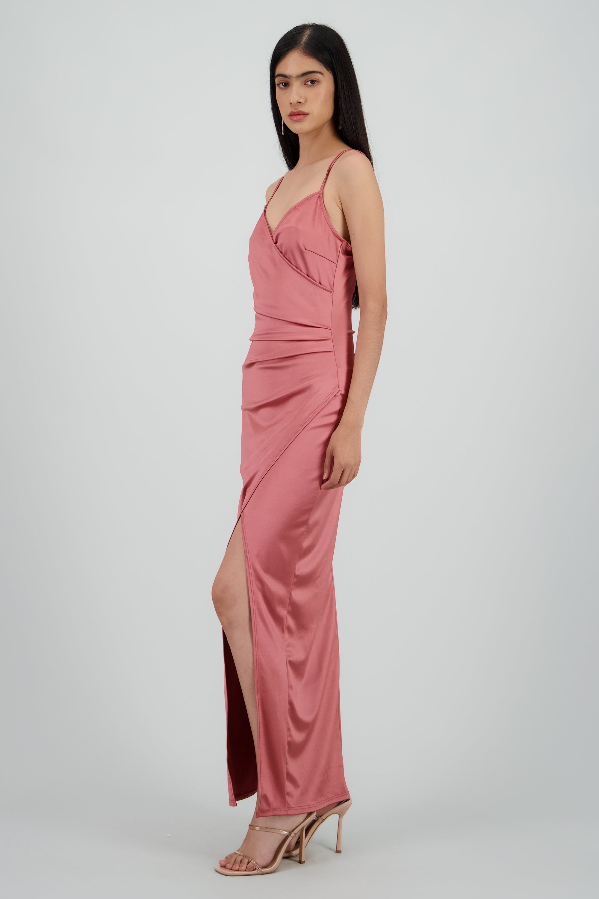Vestido satinado midi MARSALA
