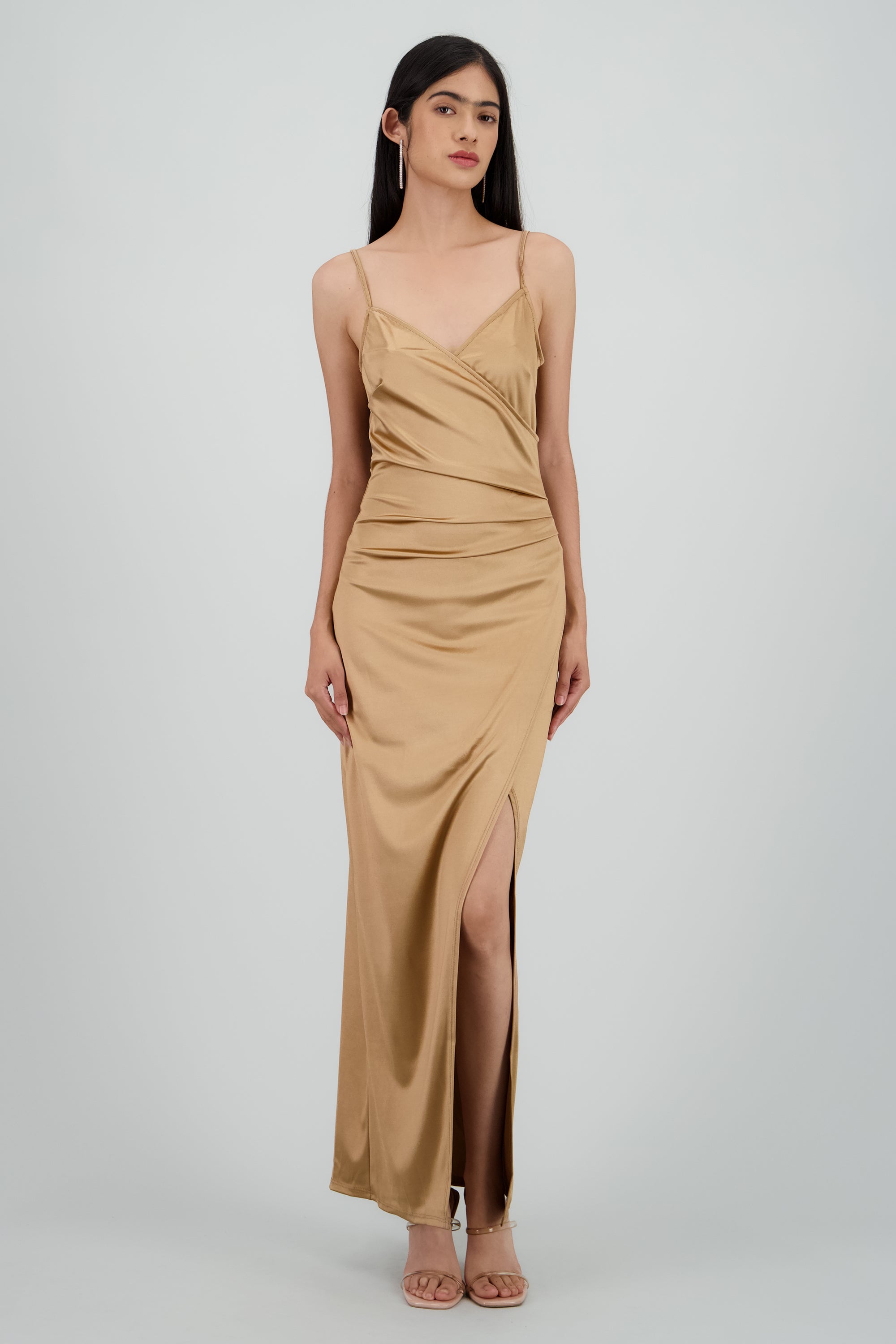 Vestido satinado midi GREIGE