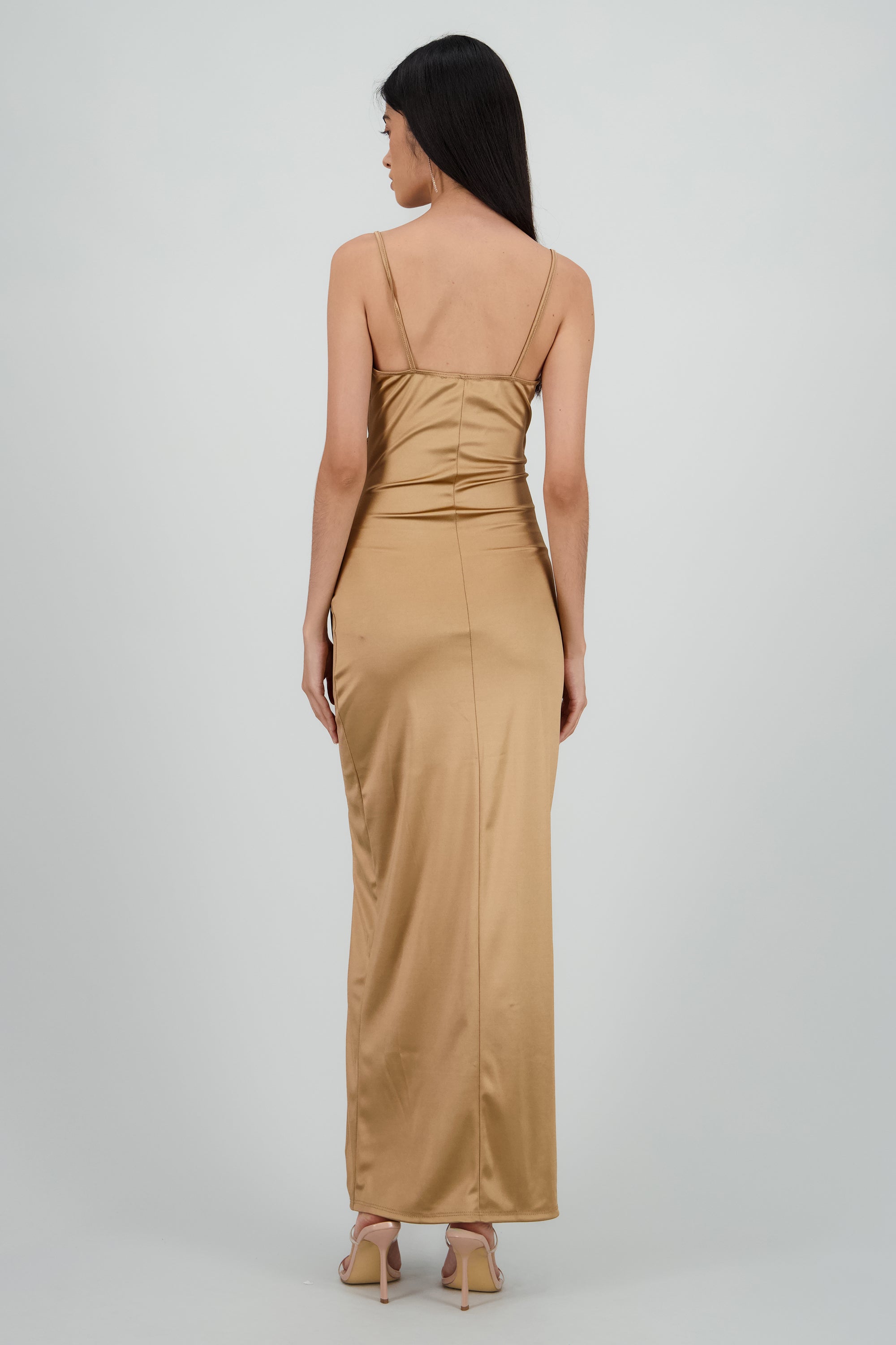 Vestido satinado midi GREIGE