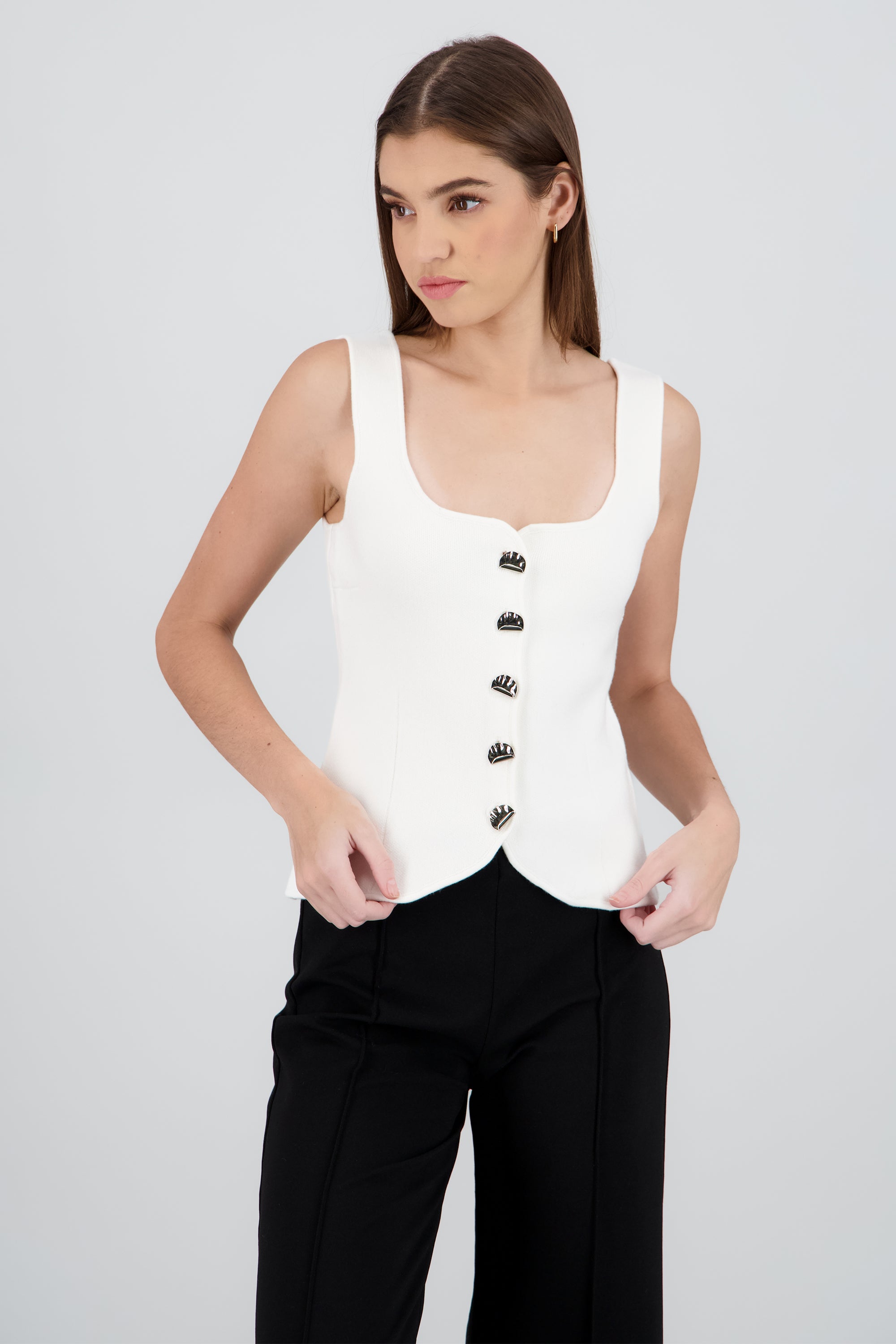 Chaleco detalle  botones liso BLANCO