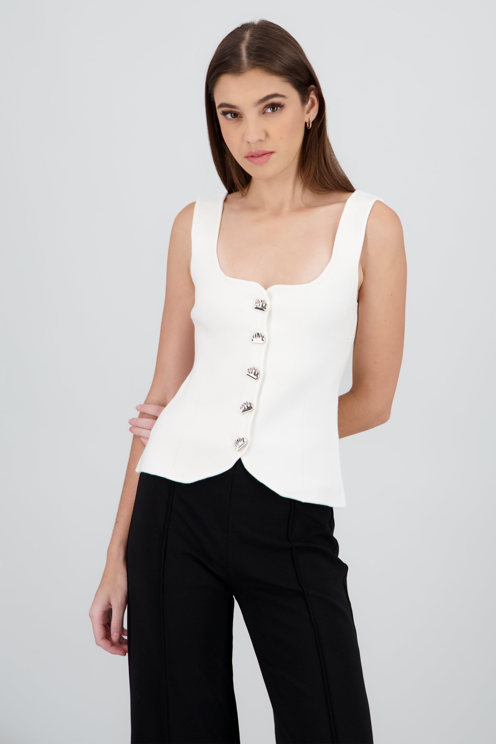 Chaleco detalle  botones liso BLANCO