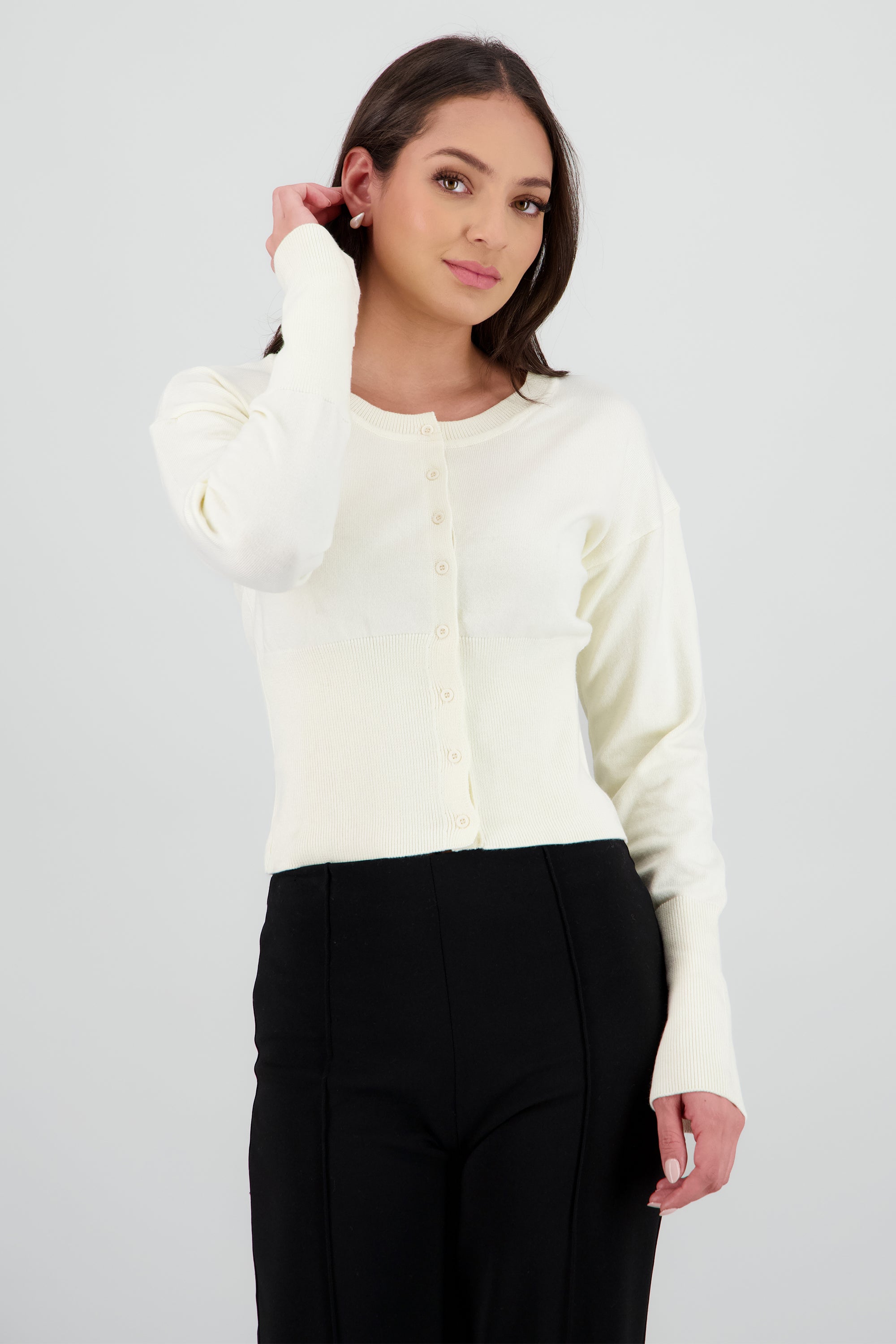 Cardigan con botones liso CREMA
