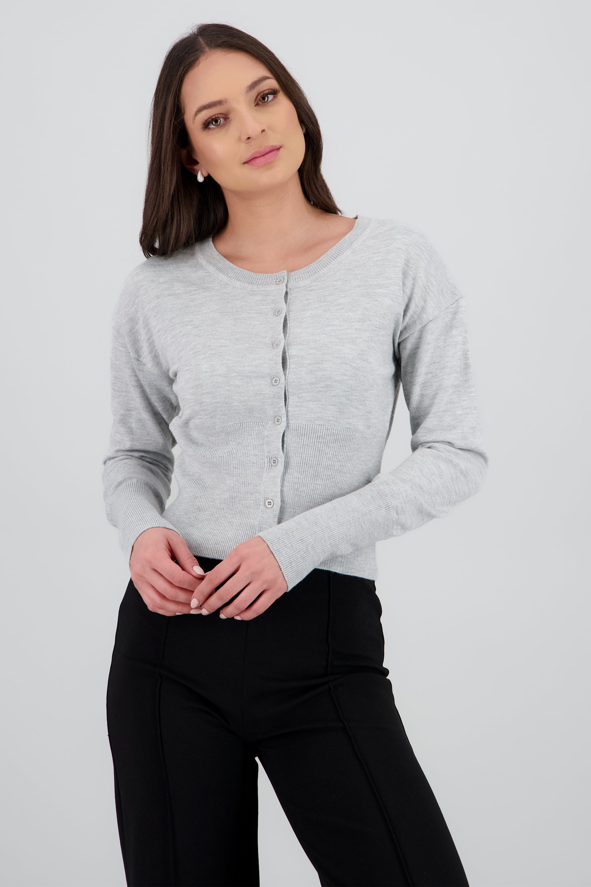 Cardigan con botones liso GRIS