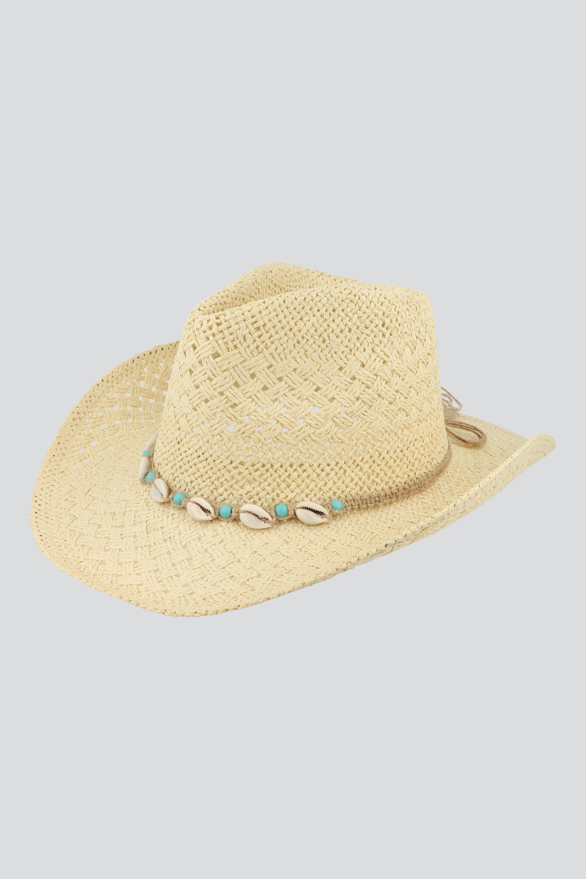 Sombrero calado conchas turquesas BEIGE