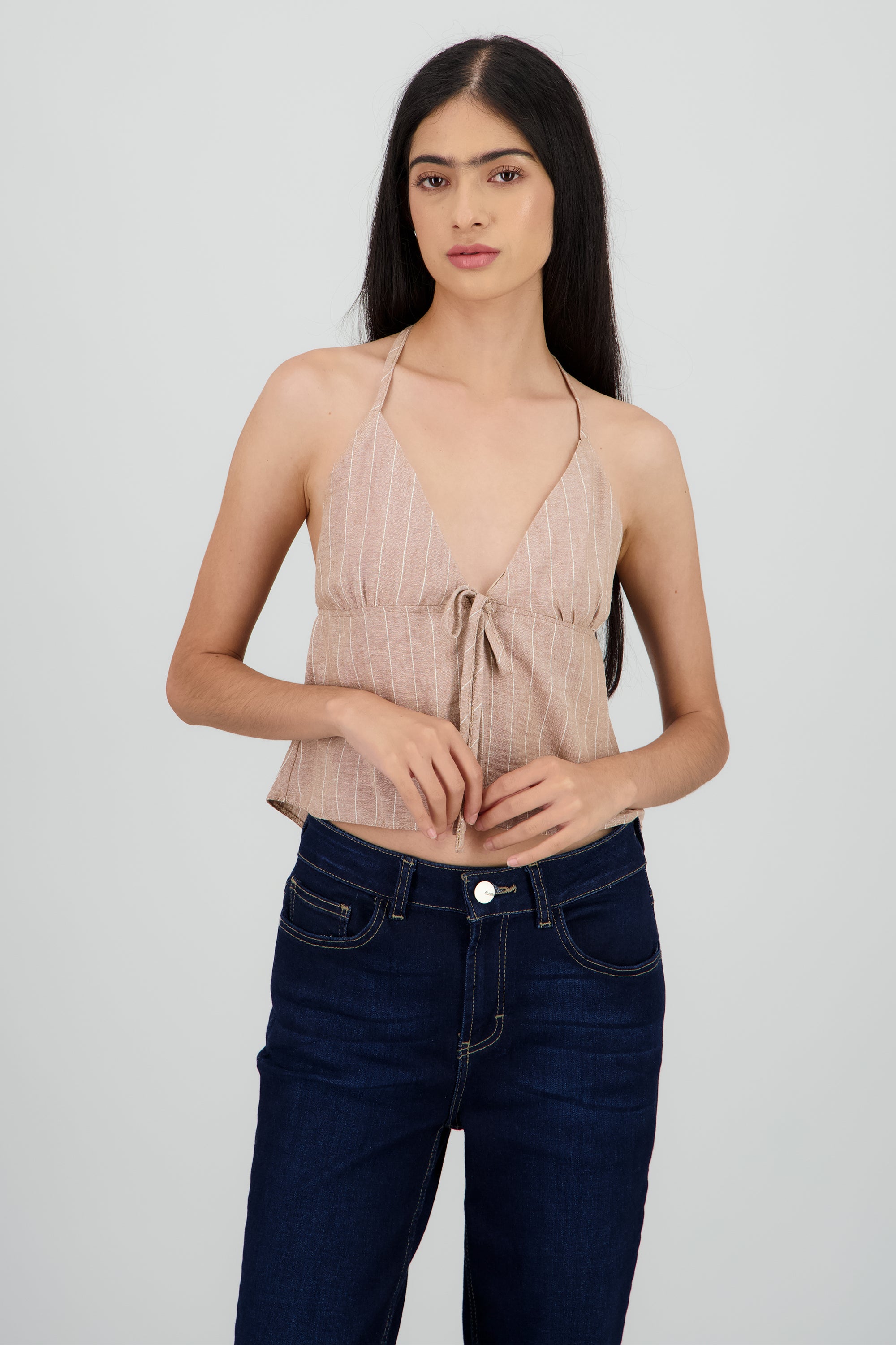 Top rayas det moño BEIGE