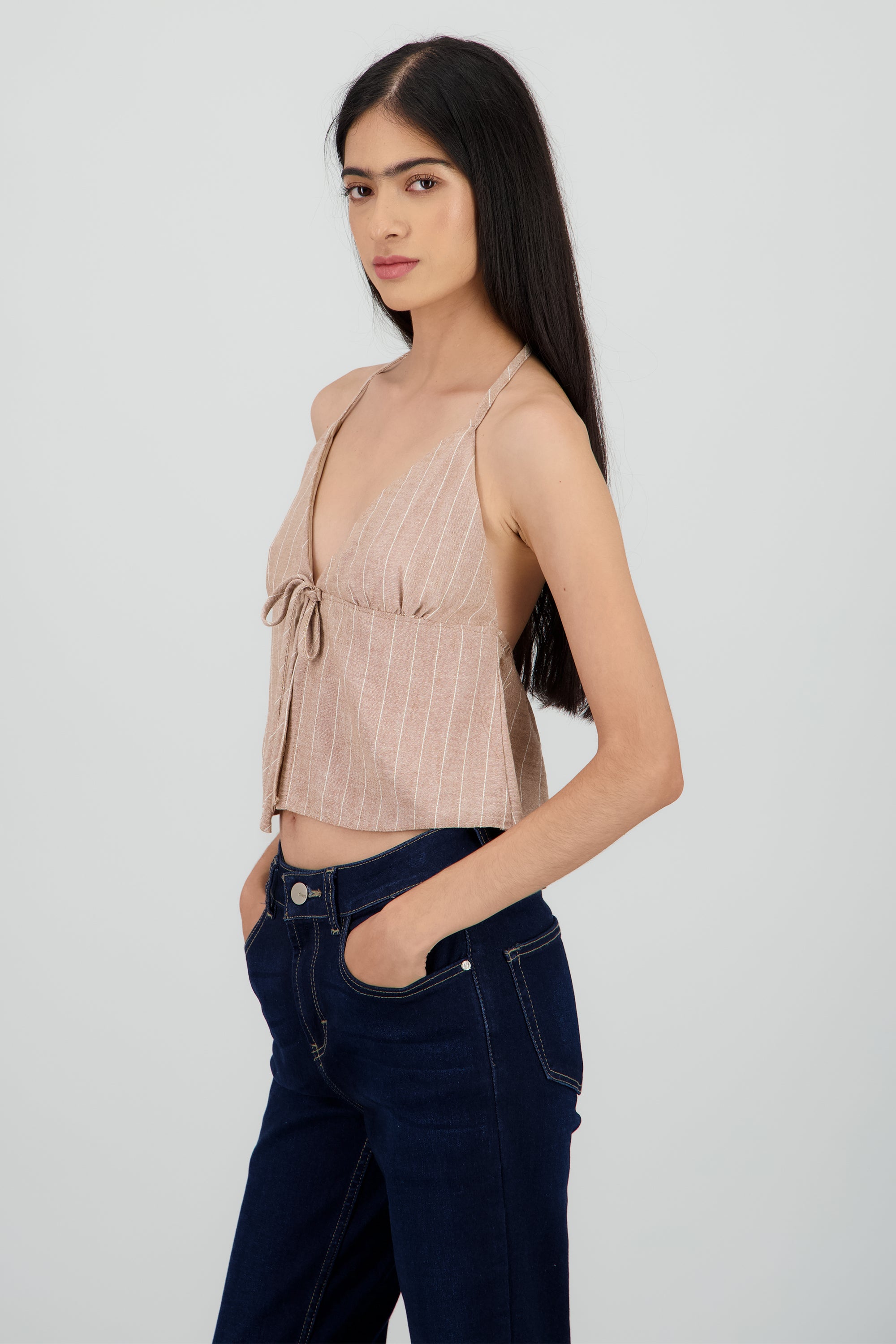 Top rayas det moño BEIGE