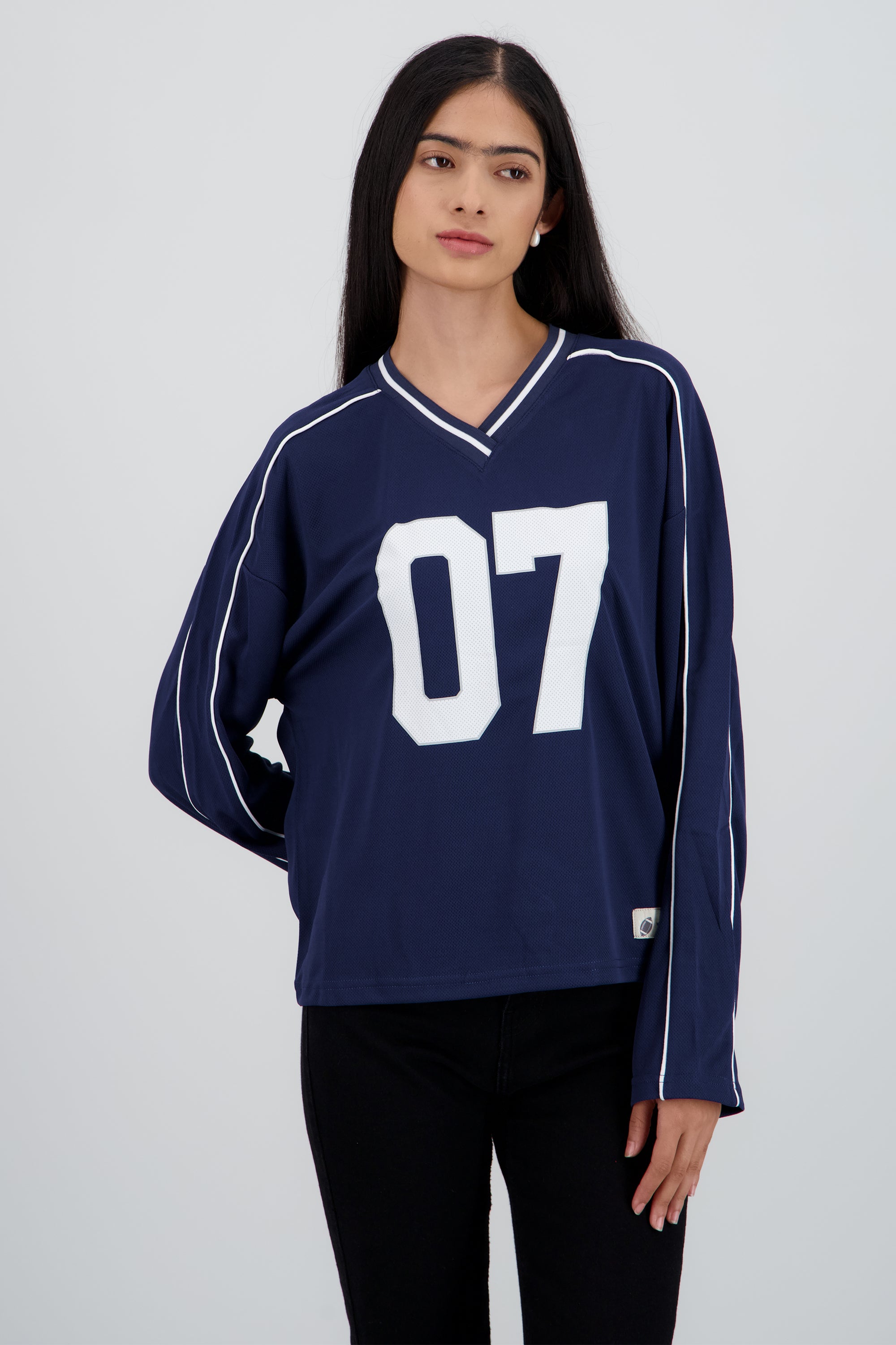 Playera tipo jersey contraste manga larga MARINO