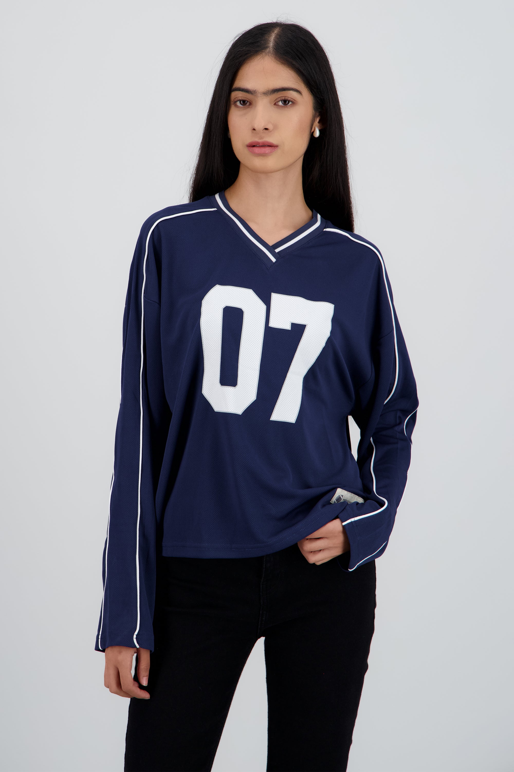 Playera tipo jersey contraste manga larga MARINO