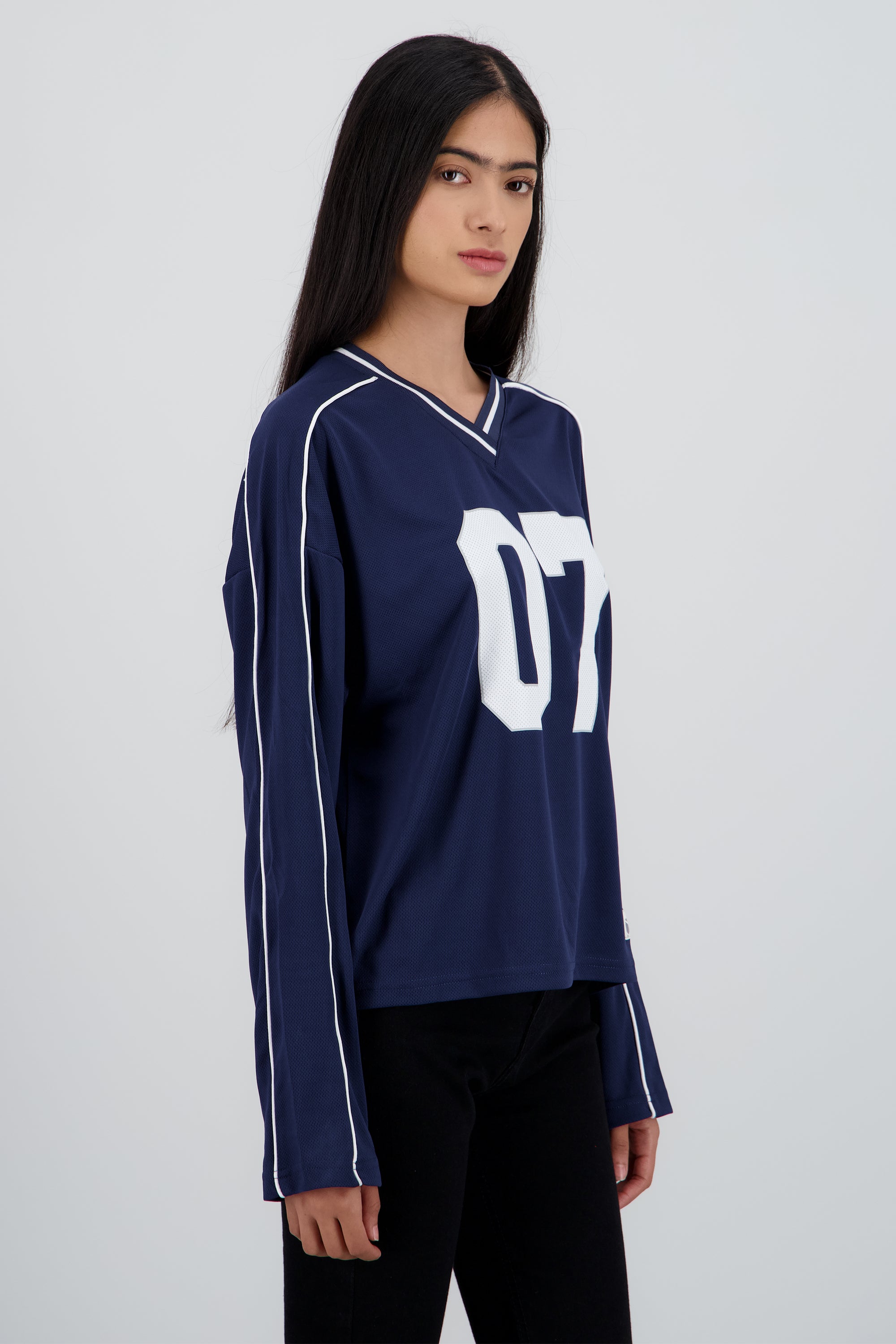 Playera tipo jersey contraste manga larga MARINO