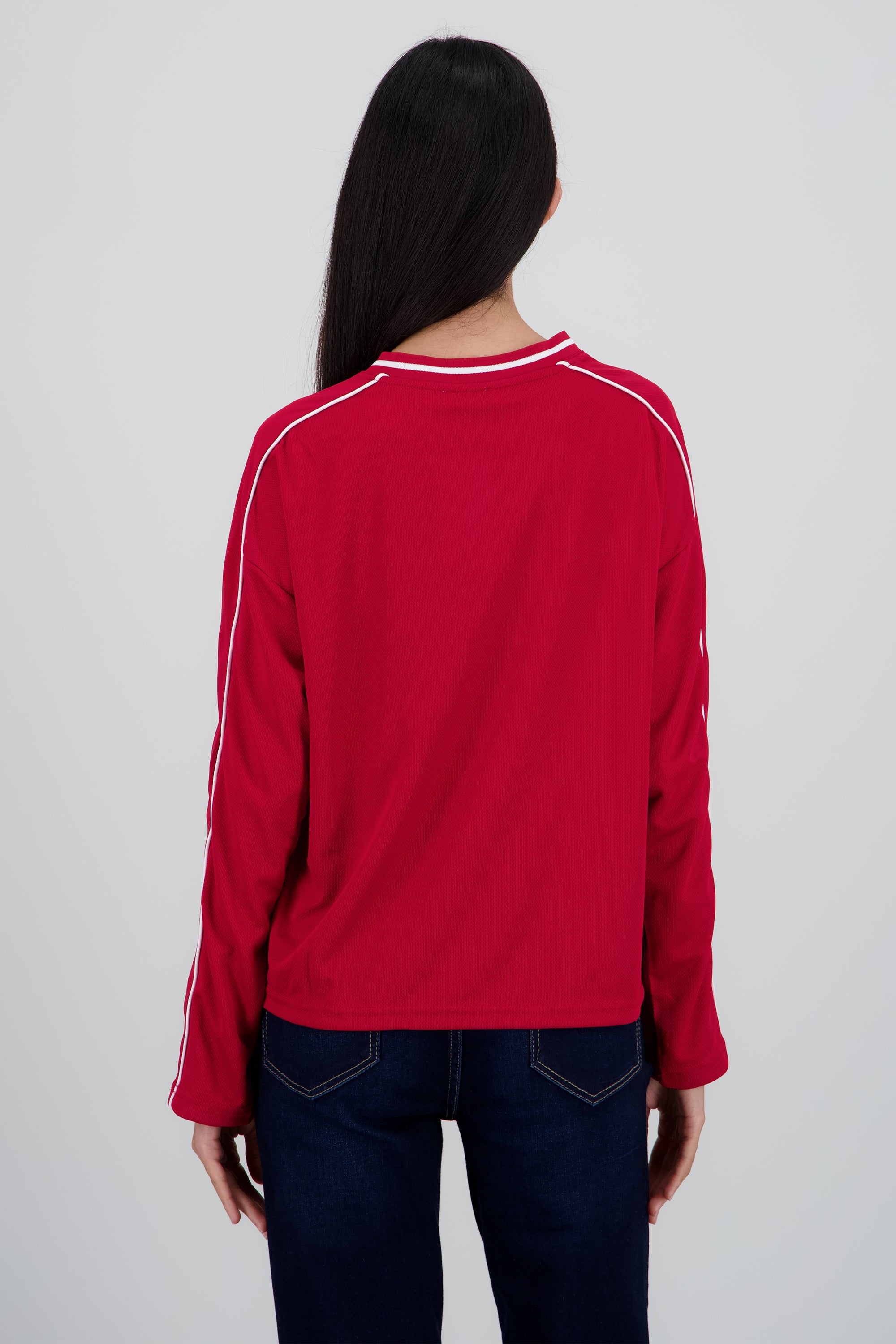 Playera tipo jersey contraste manga larga ROJO