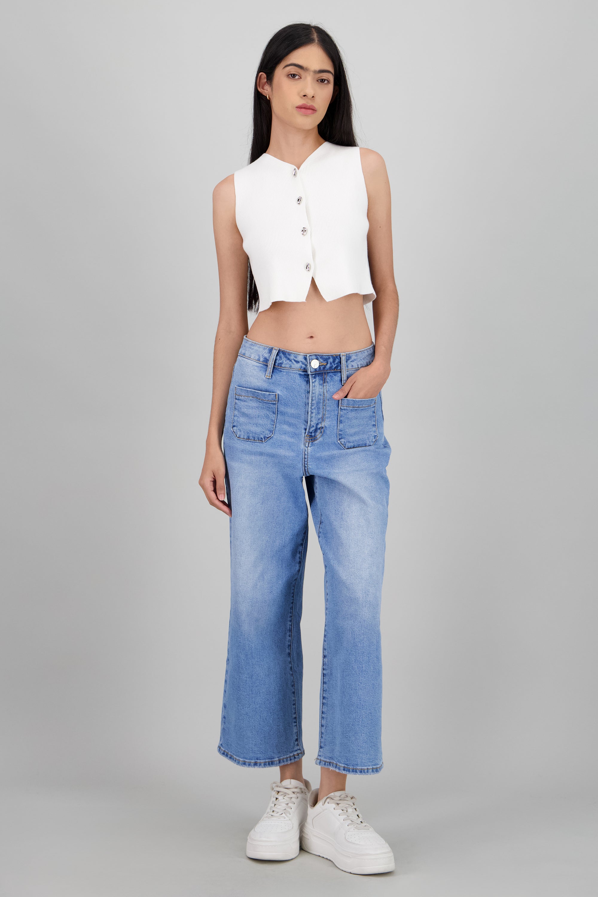 Jeans culotte bolsas delanteras LIGHT WASH